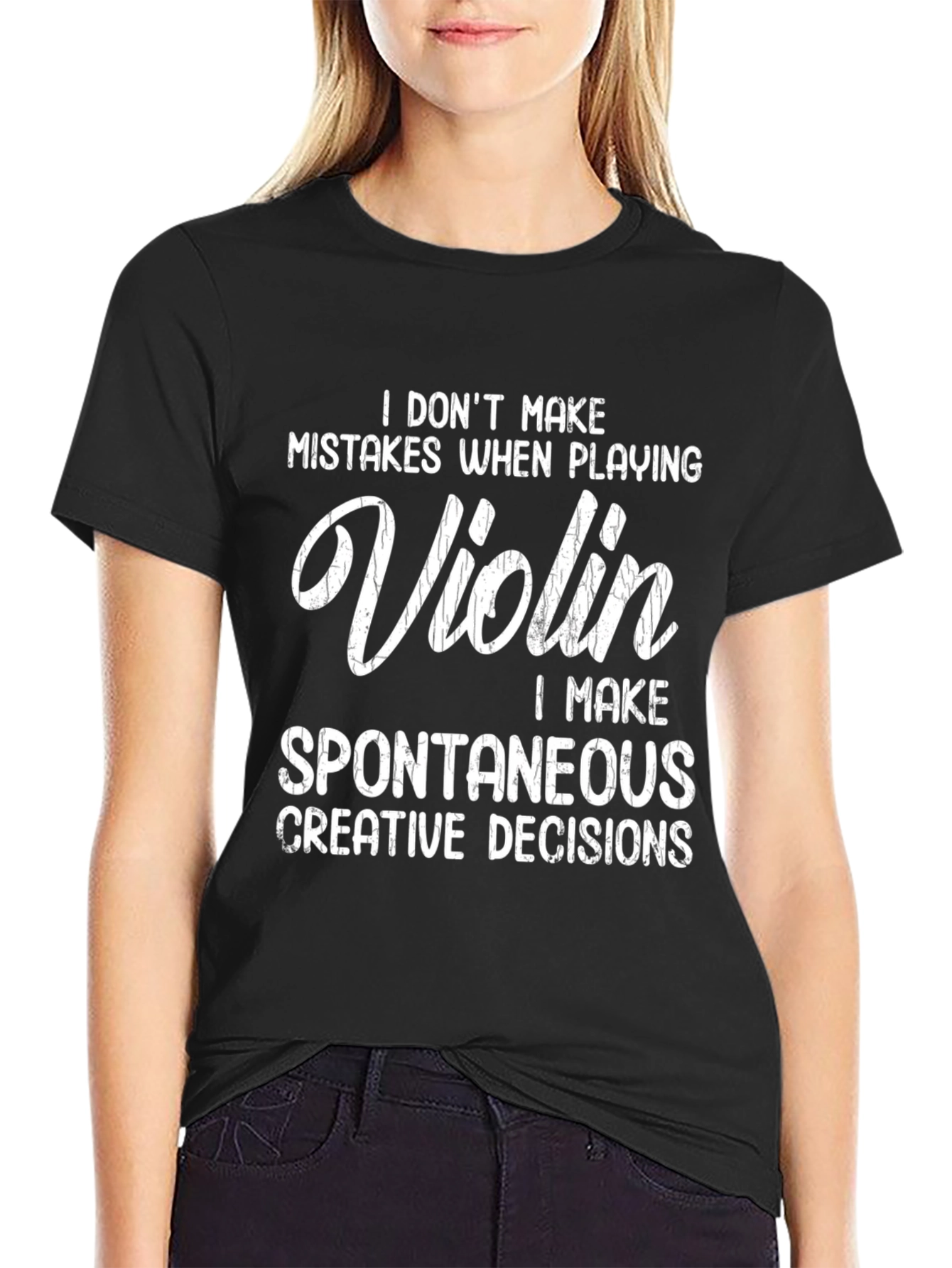 Black Funny Violinist T-Shirt - Spontaneous Creative Decisions view 2