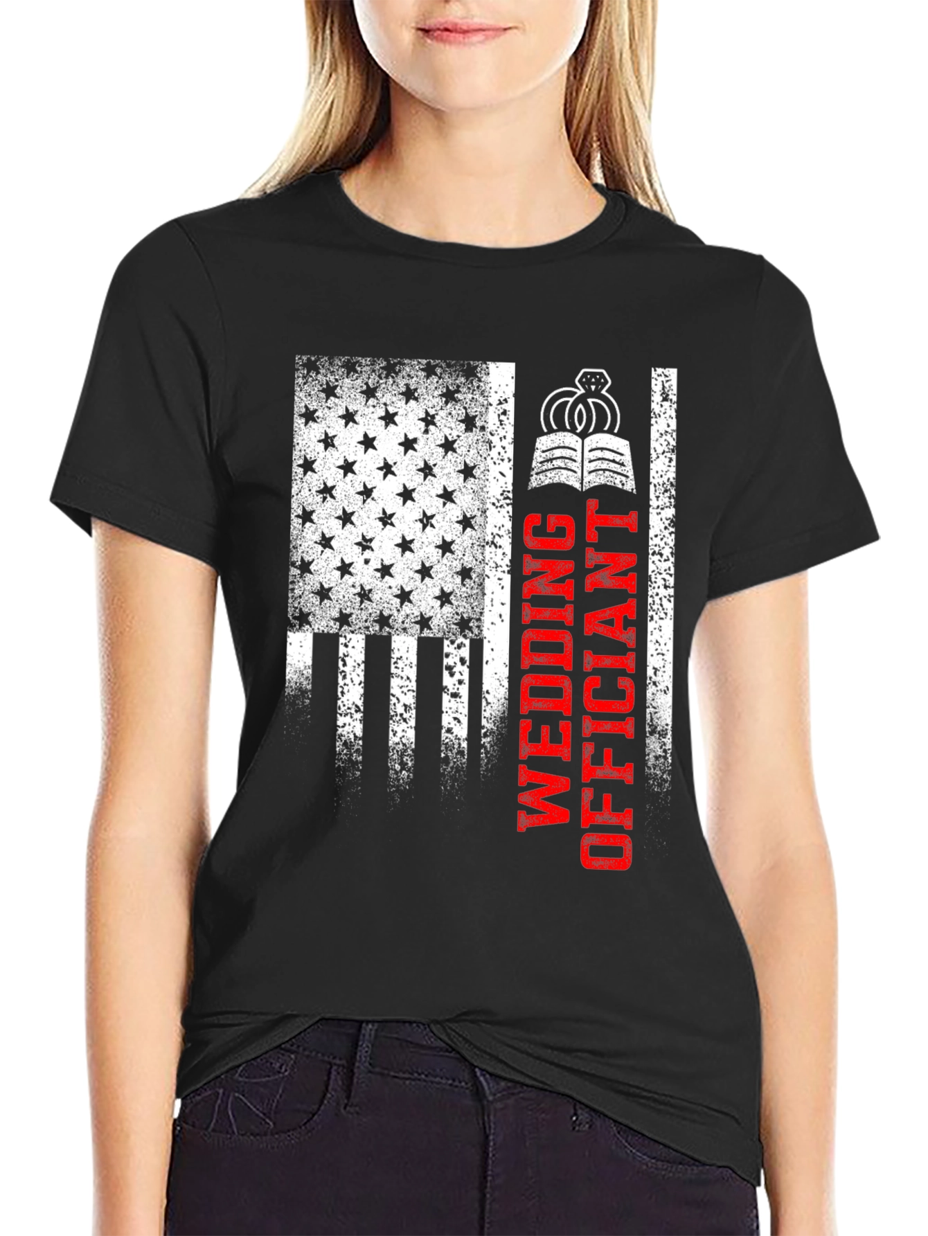 Black Wedding Officiant Patriotic T-Shirt view 2