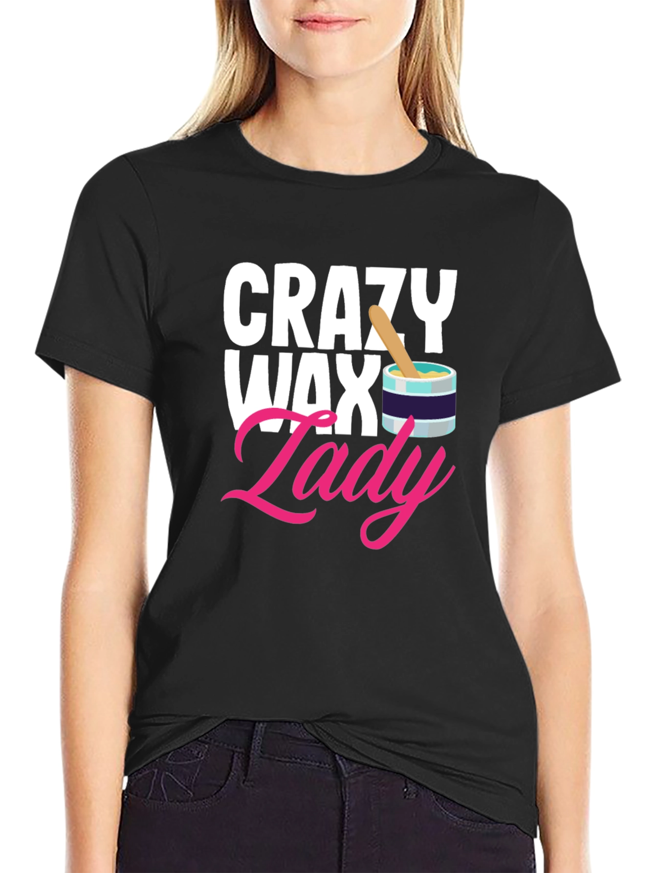 Black Crazy Wax Lady T-Shirt - Esthetician Gift view 2