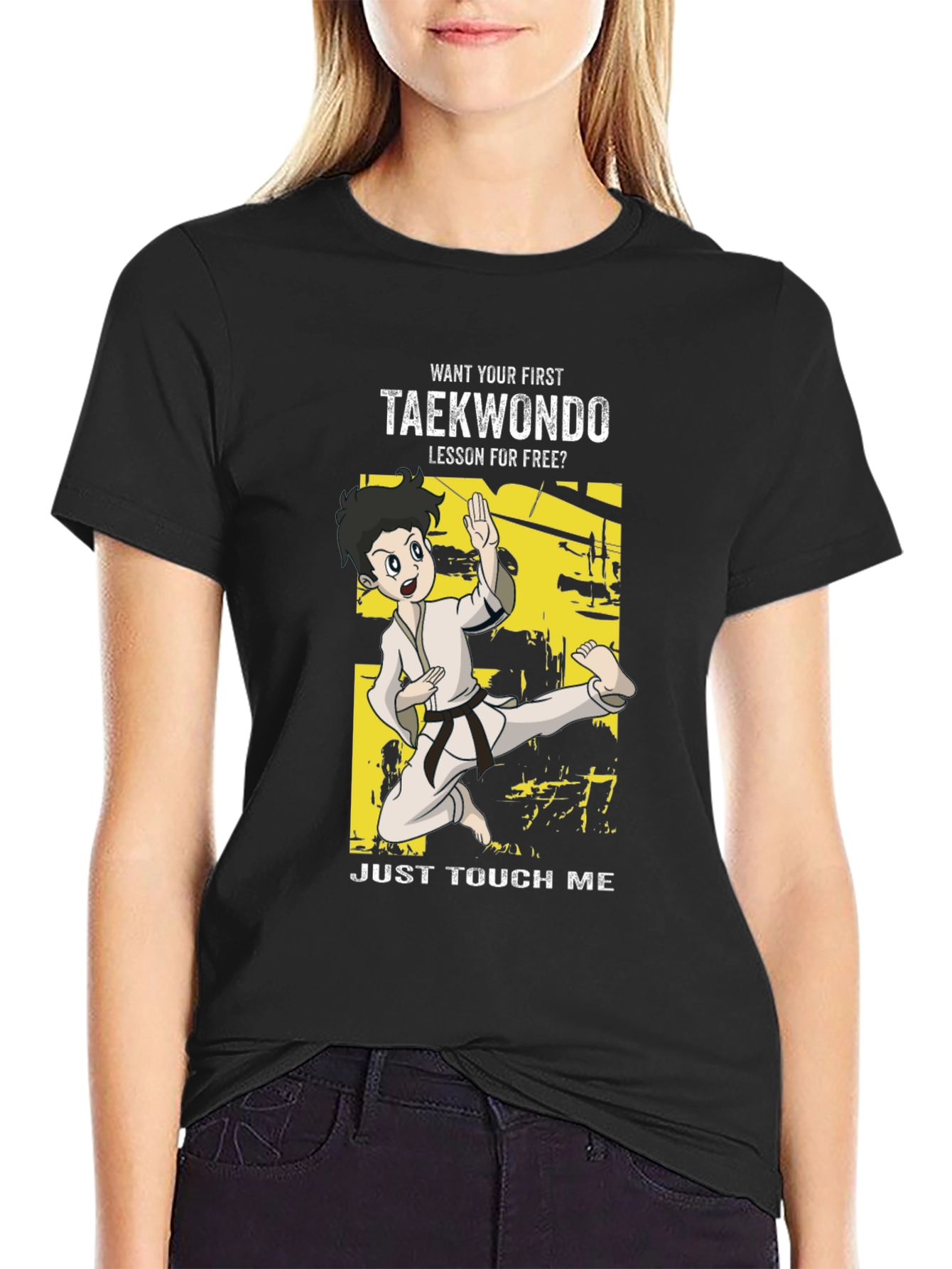 Black Taekwondo Funny Cartoon T-Shirt view 2