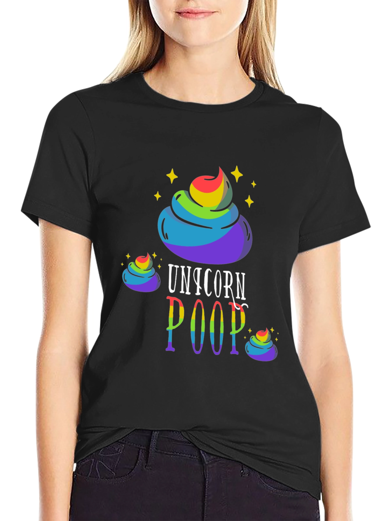 Black Unicorn Poop Graphic Tee - Rainbow Humor T-Shirt view 2
