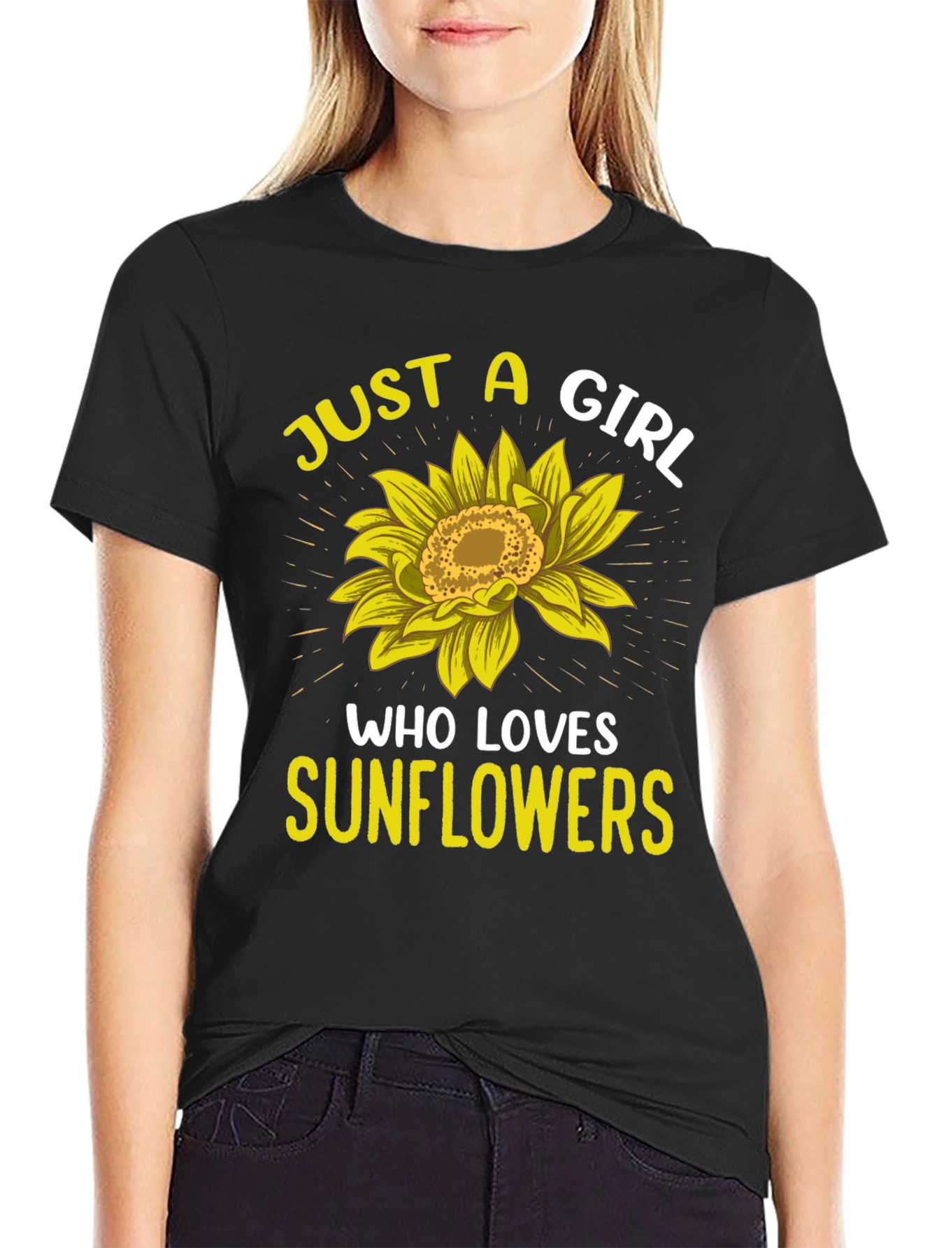 Black Sunflower Lover Graphic T-Shirt - Just a Girl view 2