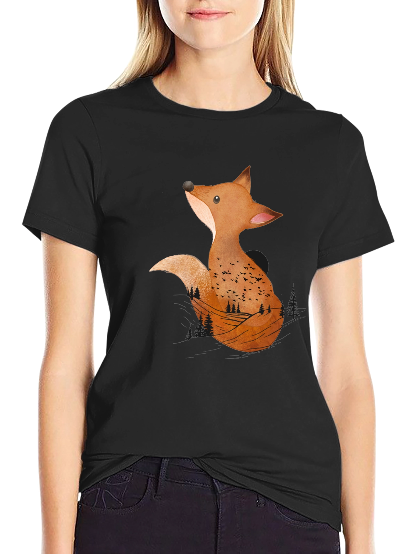 Black Fox Graphic Print Tee - Nature Inspired Design view 2