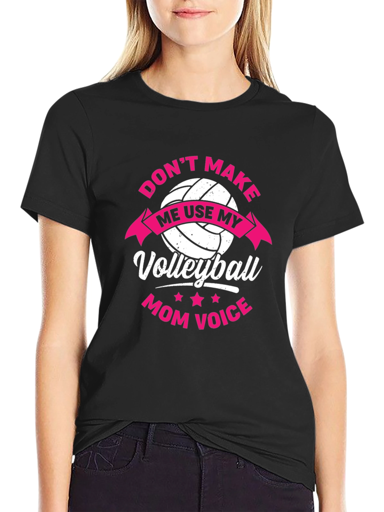 Black Volleyball Mom Voice Graphic T-Shirt view 2
