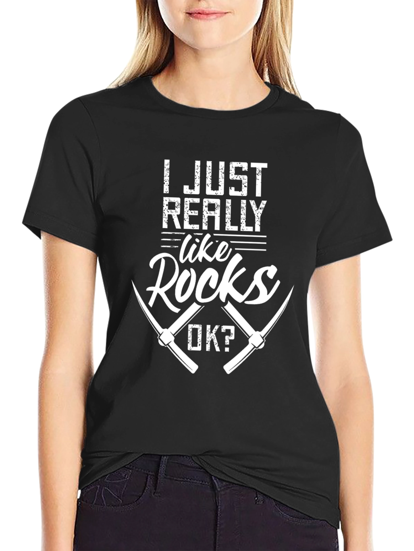Black I Just Really Like Rocks OK? T-Shirt view 2