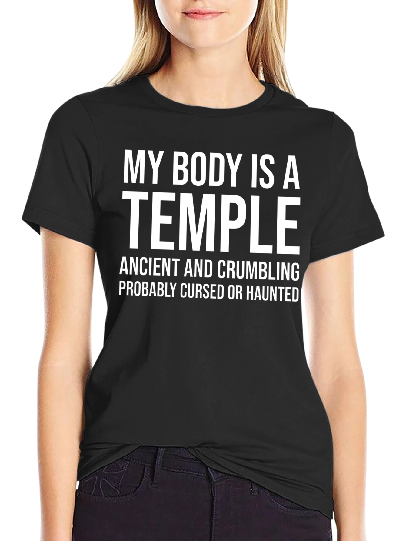 Black Humorous Graphic Tee - My Body Is A Temple T-Shirt view 2