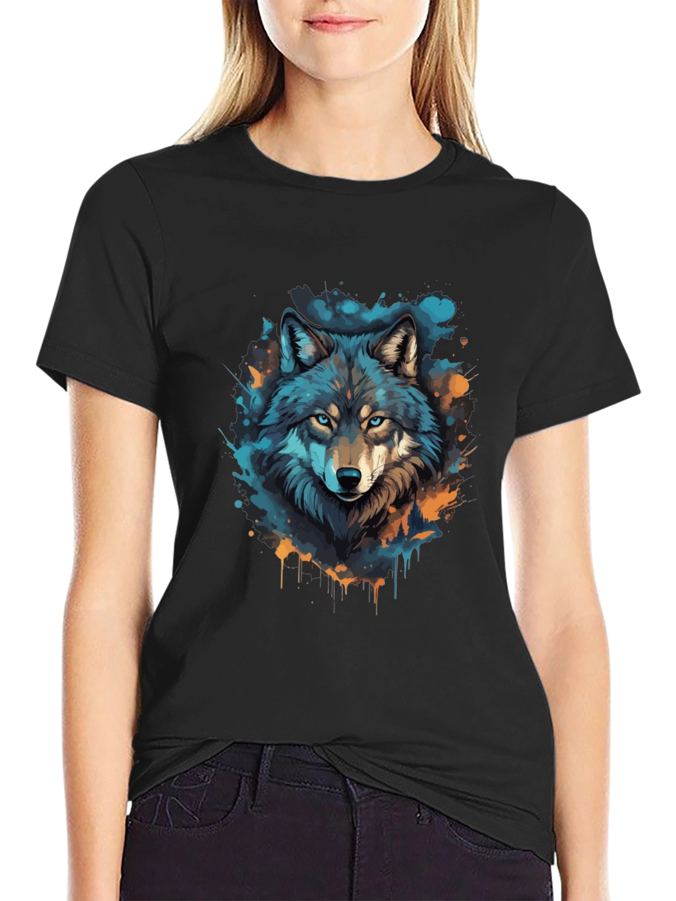 Black Wolf Graphic Tee - Black Cotton T-Shirt view 2