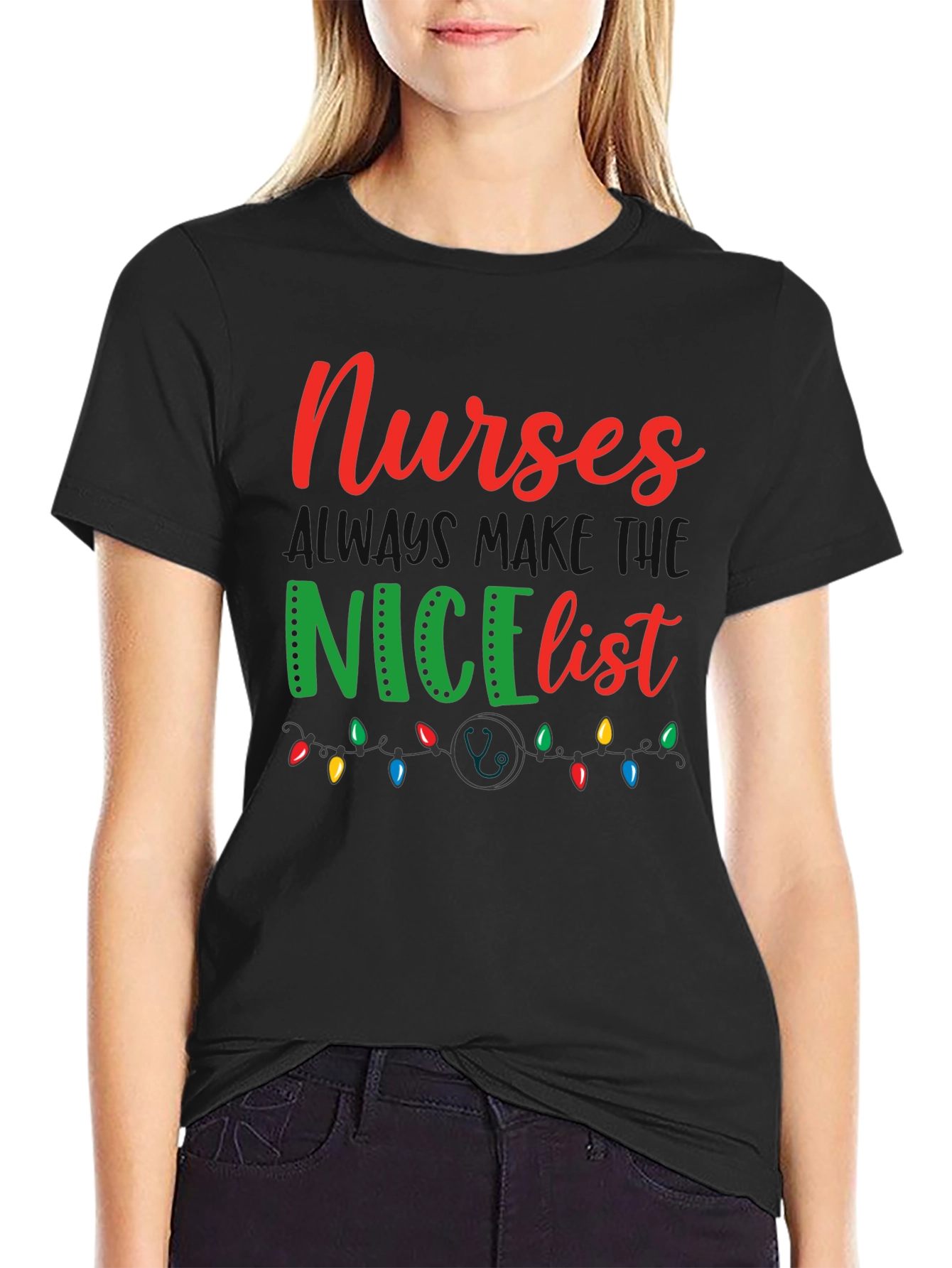Black Nurses NICE List T-Shirt view 2