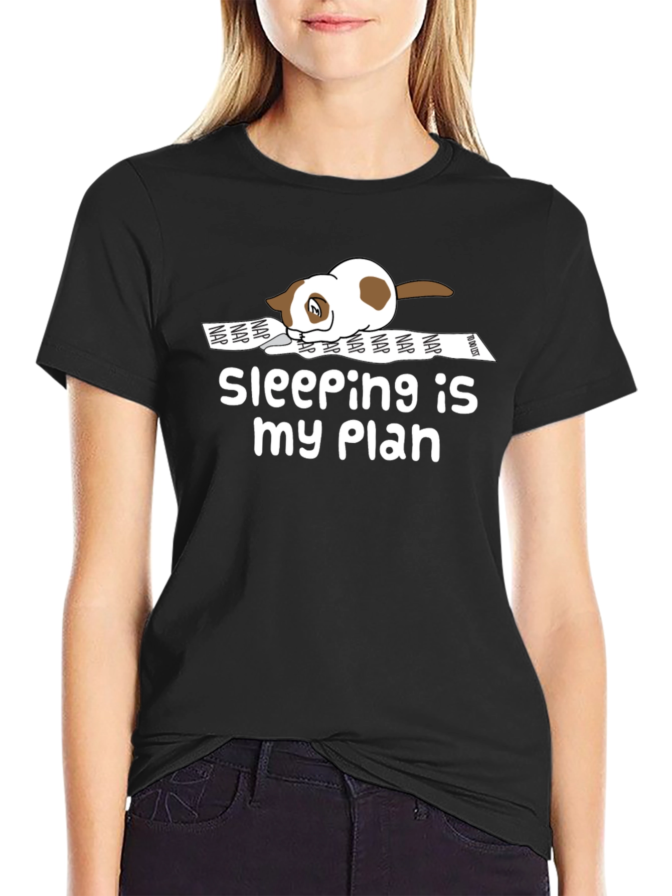 Black Sleeping is my Plan T-shirt, Lazy Cat view 2