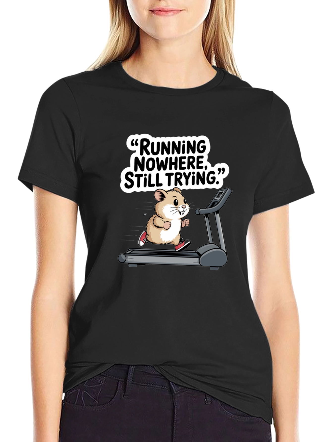Black Hamster Treadmill Graphic Tee - Funny Workout Shirt view 2