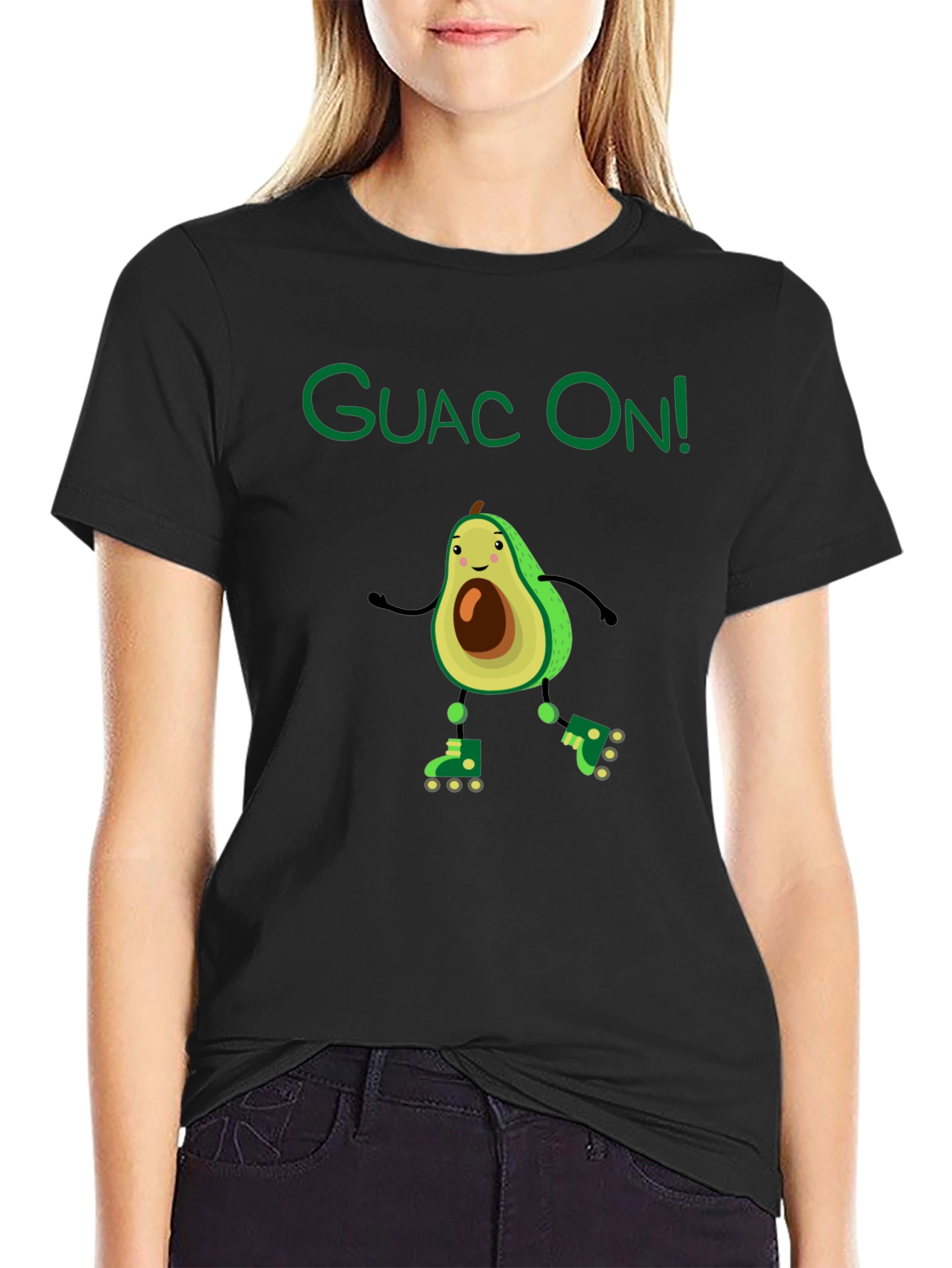 Black Guac On! Avocado Roller Skate Graphic Tee view 2