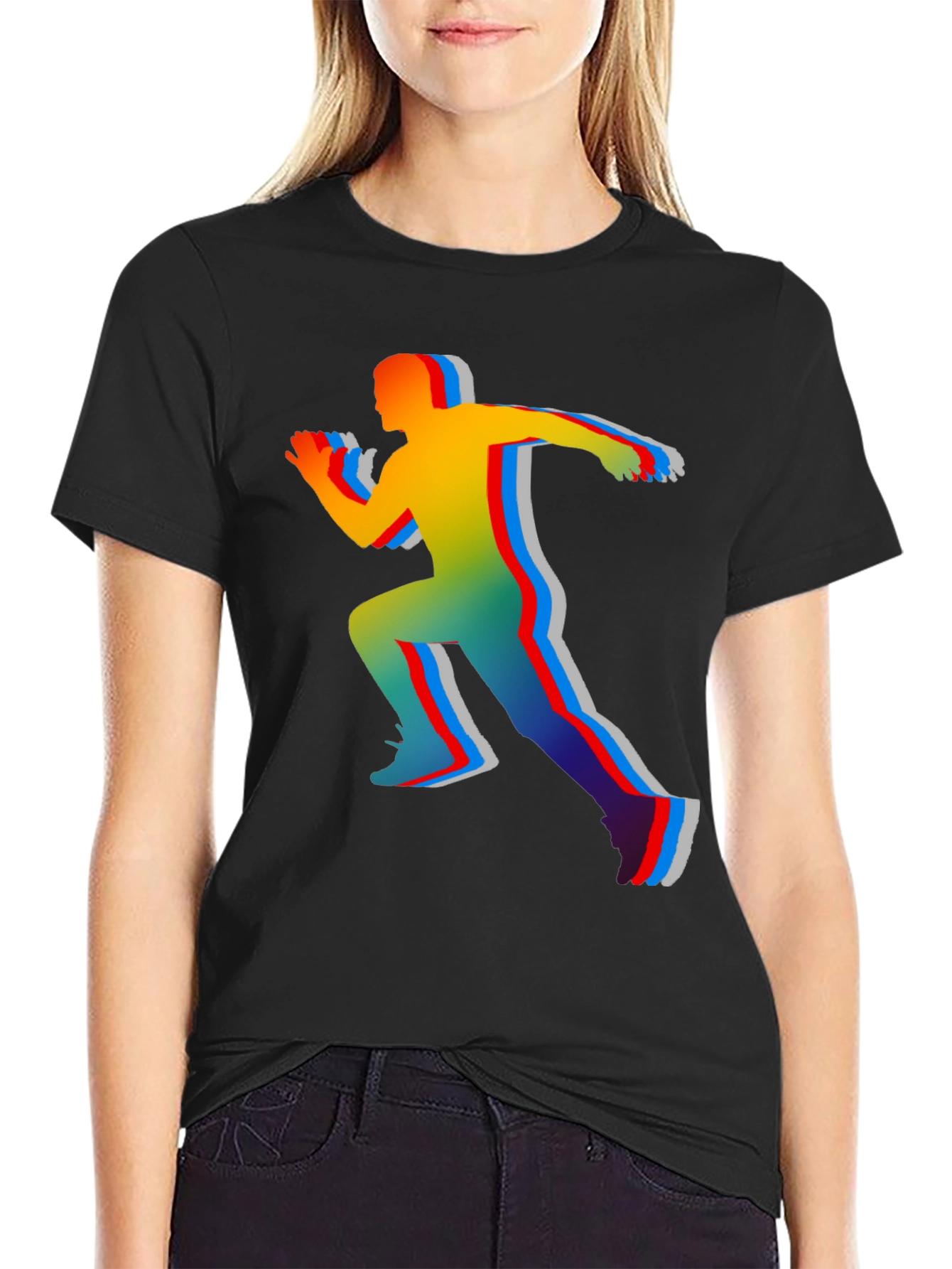 Black Colorful Runner Graphic T-Shirt view 2