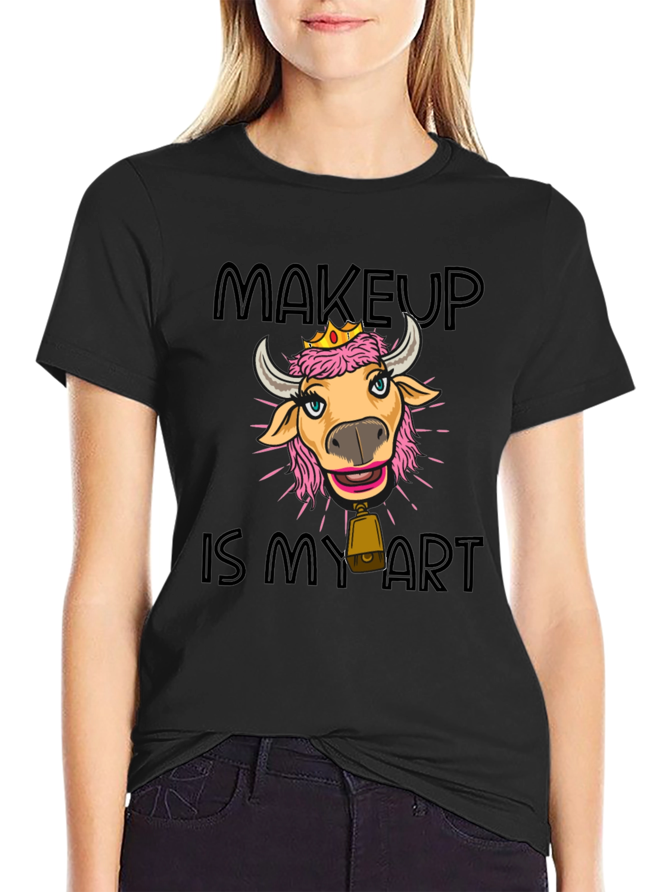 Black Makeup is My Art T-Shirt - Cute Cow with Crown view 2