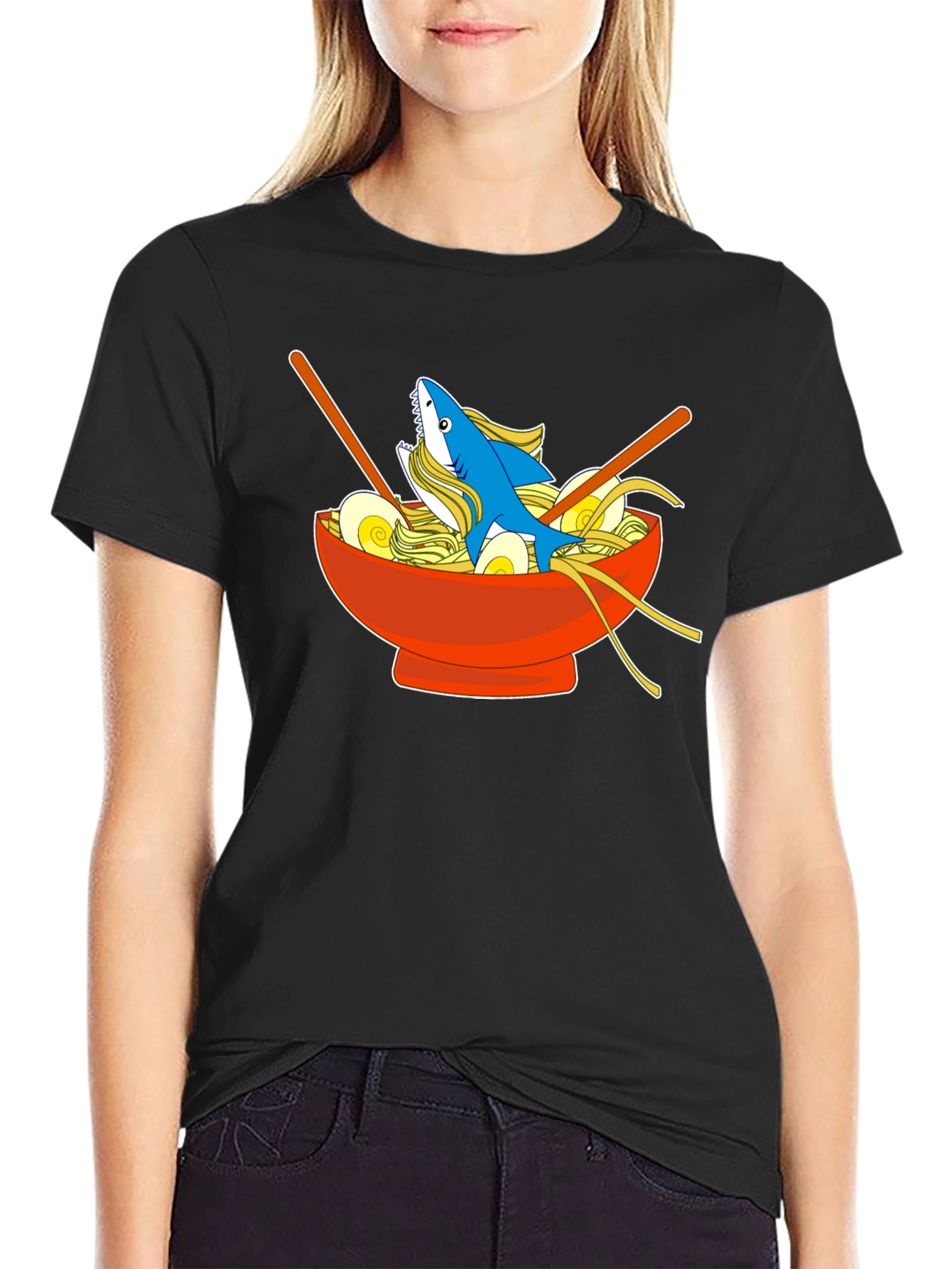 Black Shark Ramen Bowl T-Shirt - Unique Anime Style Tee view 2