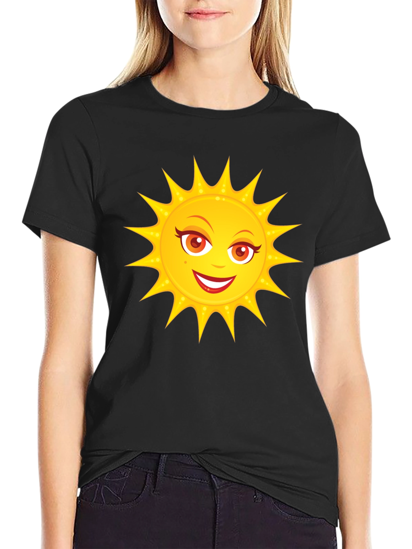 Black Sunny Day Graphic Tee - Fun Black Cotton T-Shirt view 2