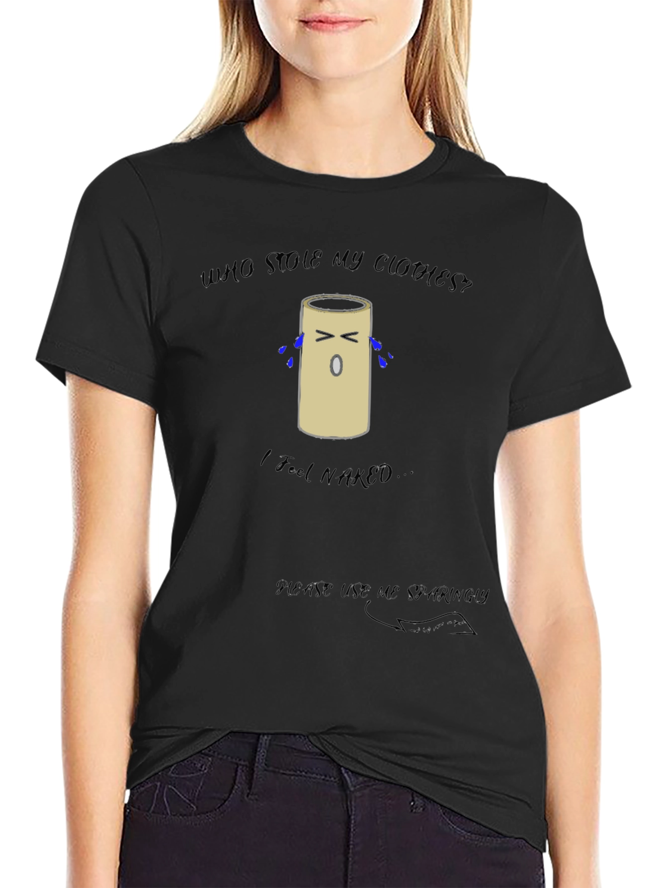 Black Humorous Toilet Paper Roll T-Shirt view 2
