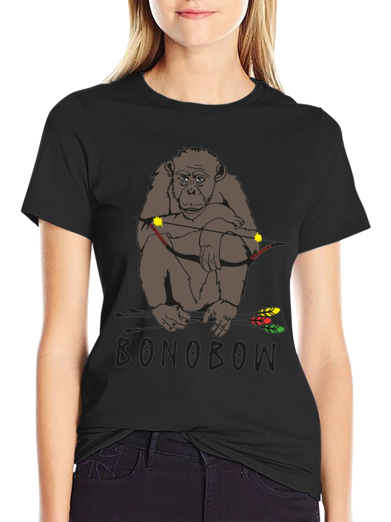 Black Bonobo Archer T-Shirt - Novelty Animal Tee view 2