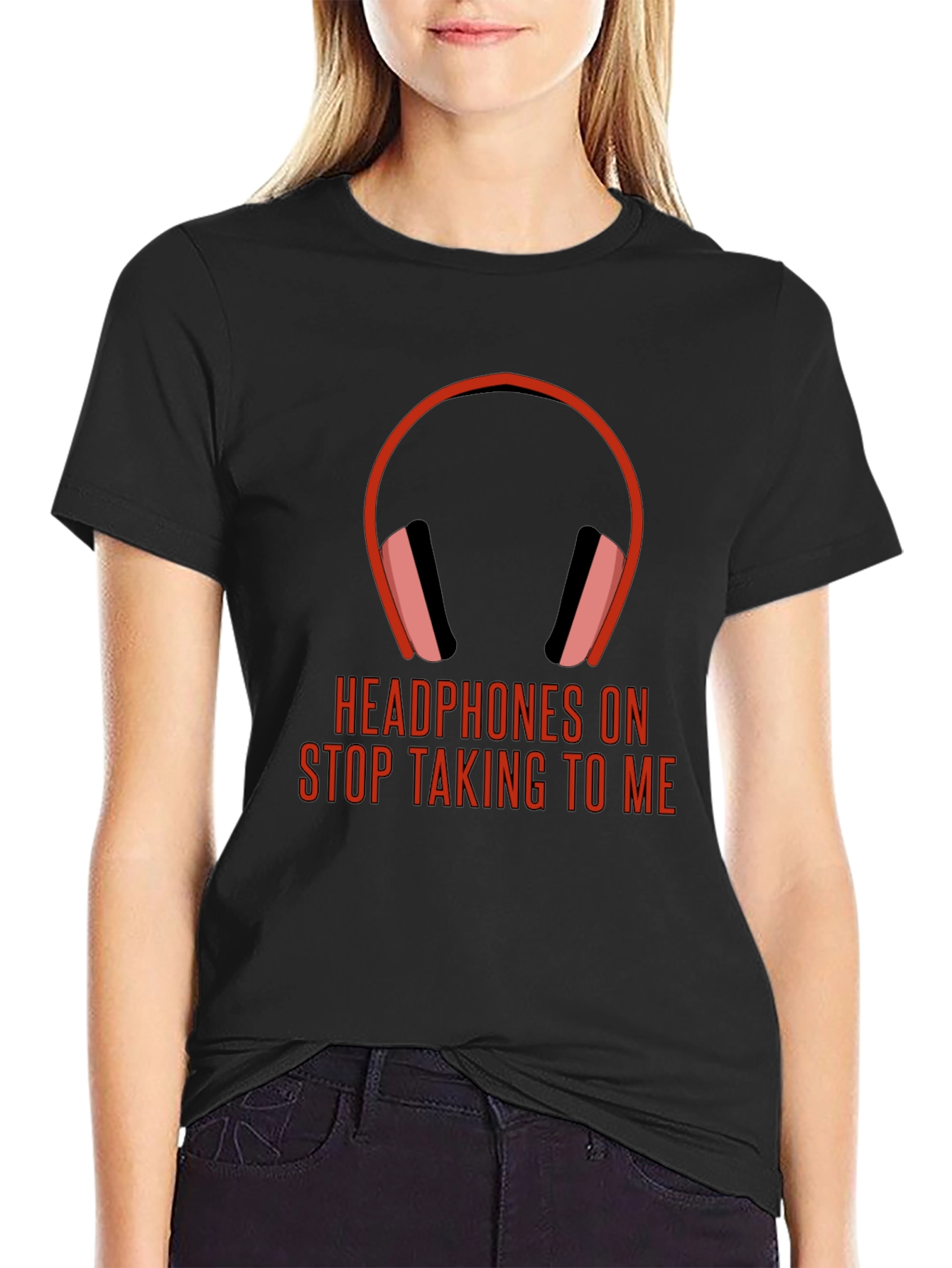 Black Headphones On Graphic Tee - Introvert Humor T-Shirt view 2