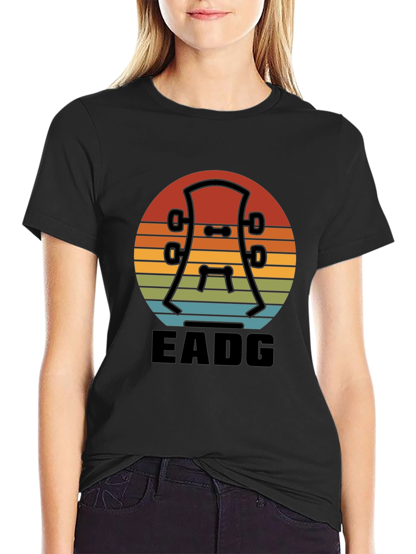 Black Vintage Guitar Headstock T-Shirt - EADG Tuning view 2