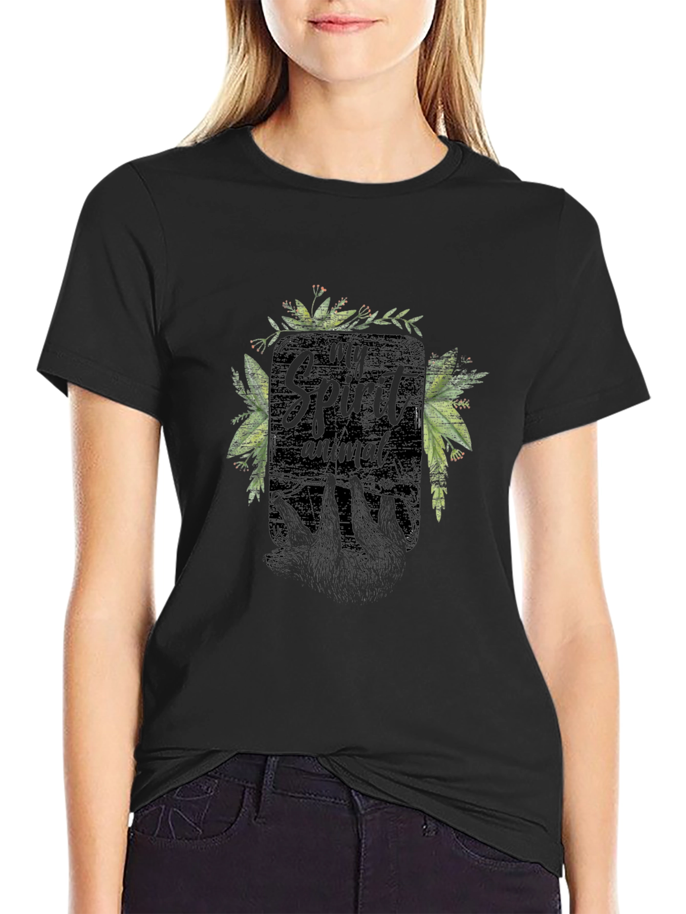 Black My Spirit Animal Sloth Black T-Shirt view 2