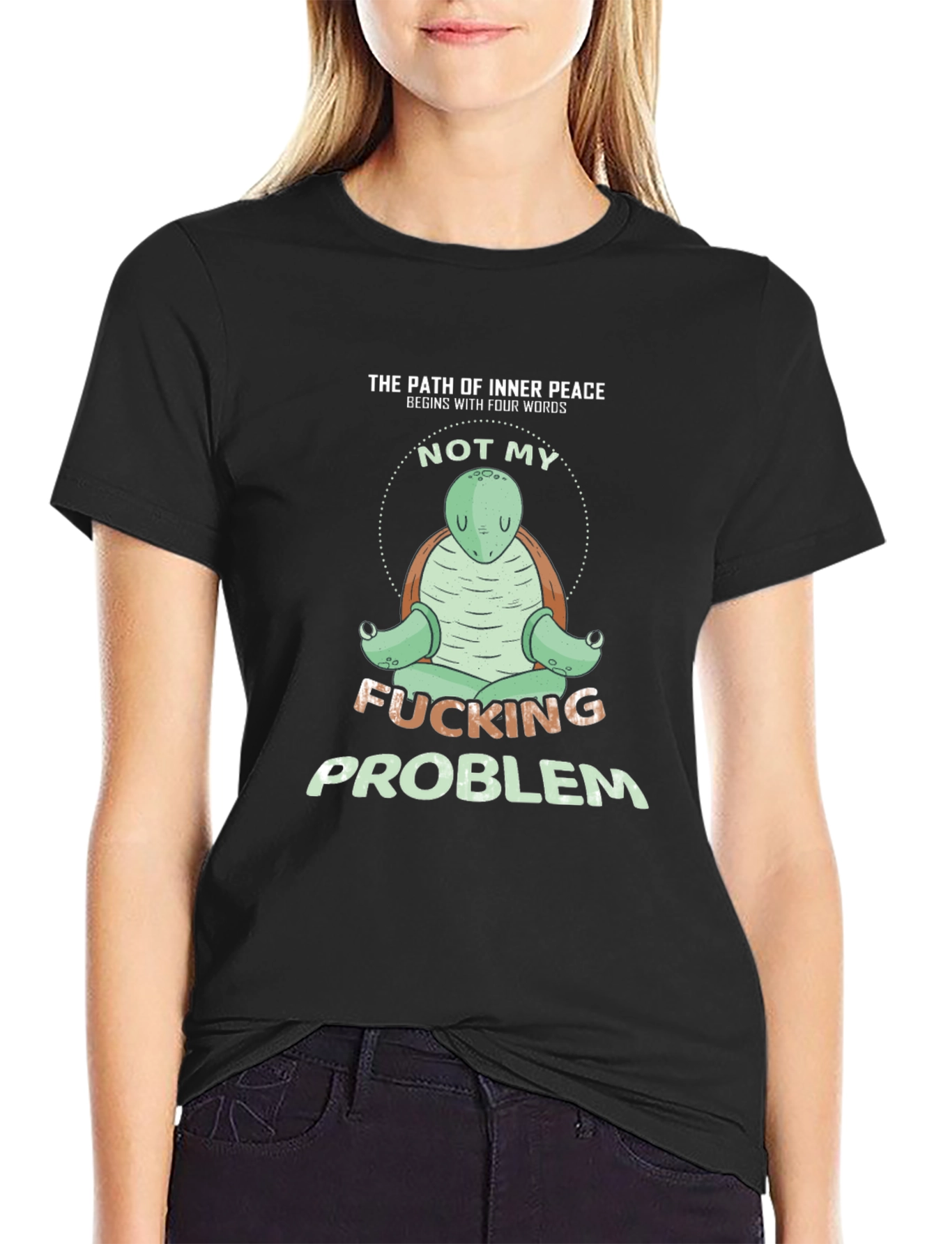 Black Inner Peace Turtle Graphic Tee - Not My Problem Shirt view 2