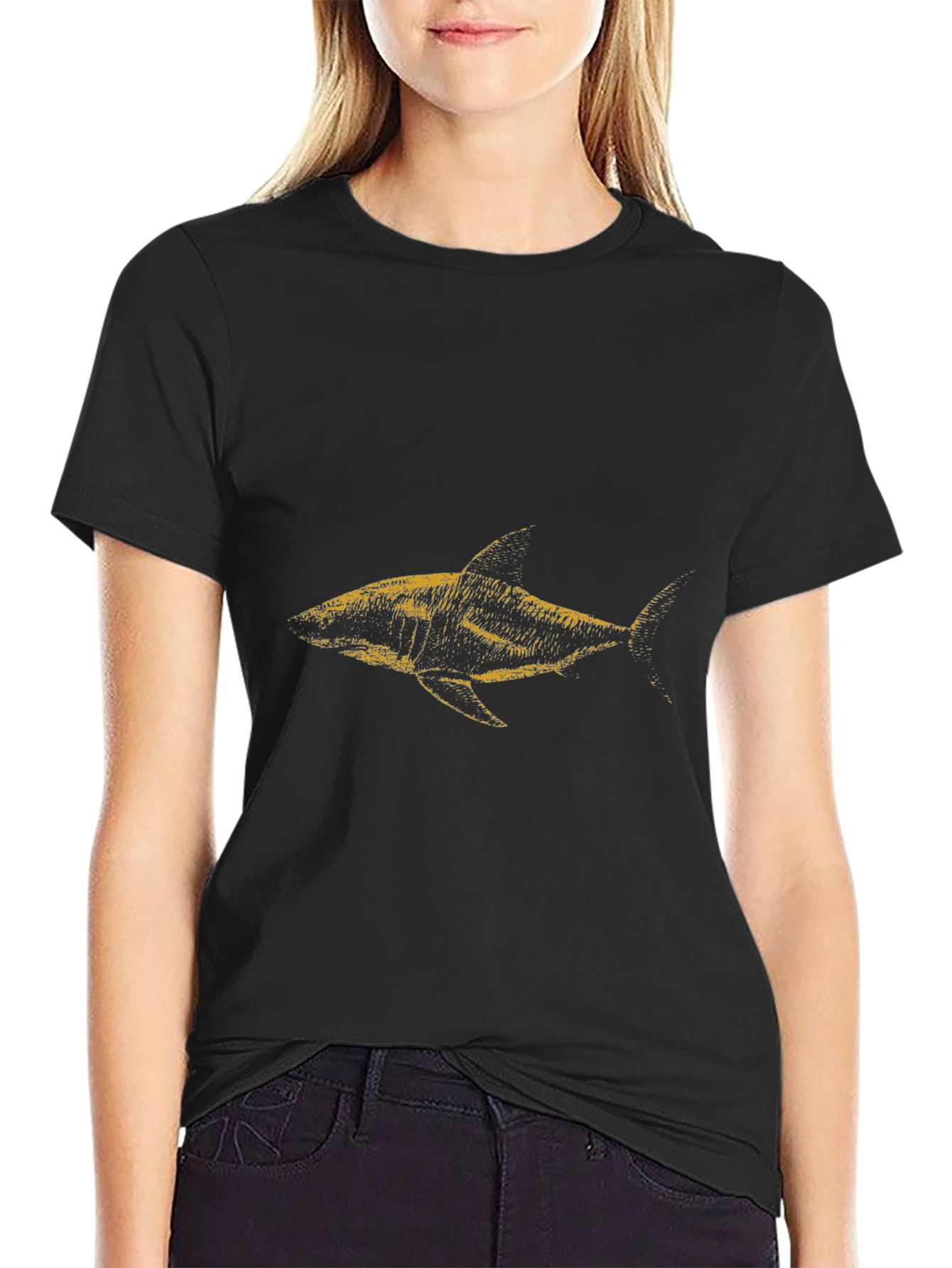 Black Black Shark Graphic T-Shirt - Men's Casual Tee view 2