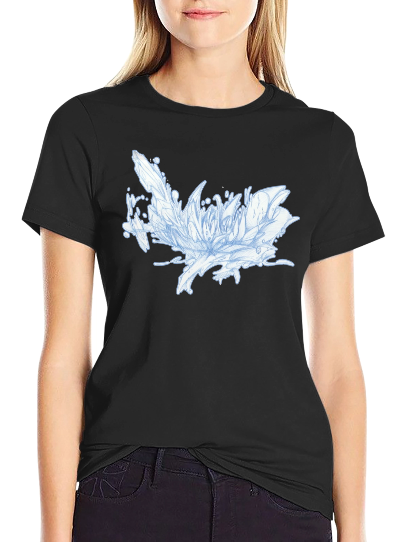 Black Abstract Floral Graphic Black T-Shirt view 2