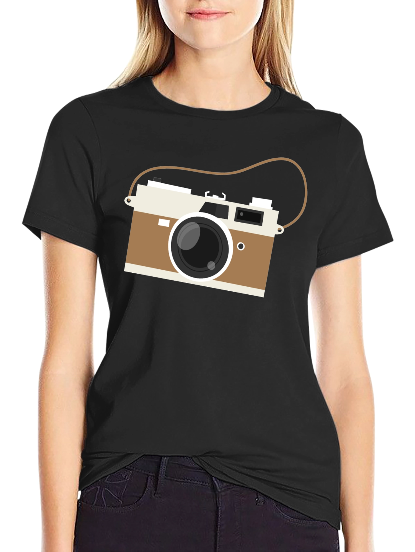 Black Vintage Camera Graphic Tee - Black Casual T-Shirt view 2