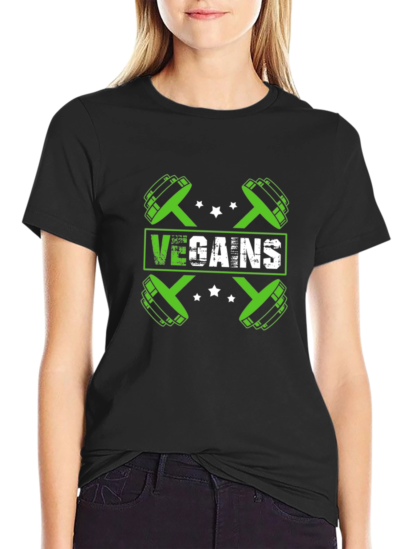 Black Vegan Gains T-Shirt - Fitness & Vegan Lifestyle Tee view 2