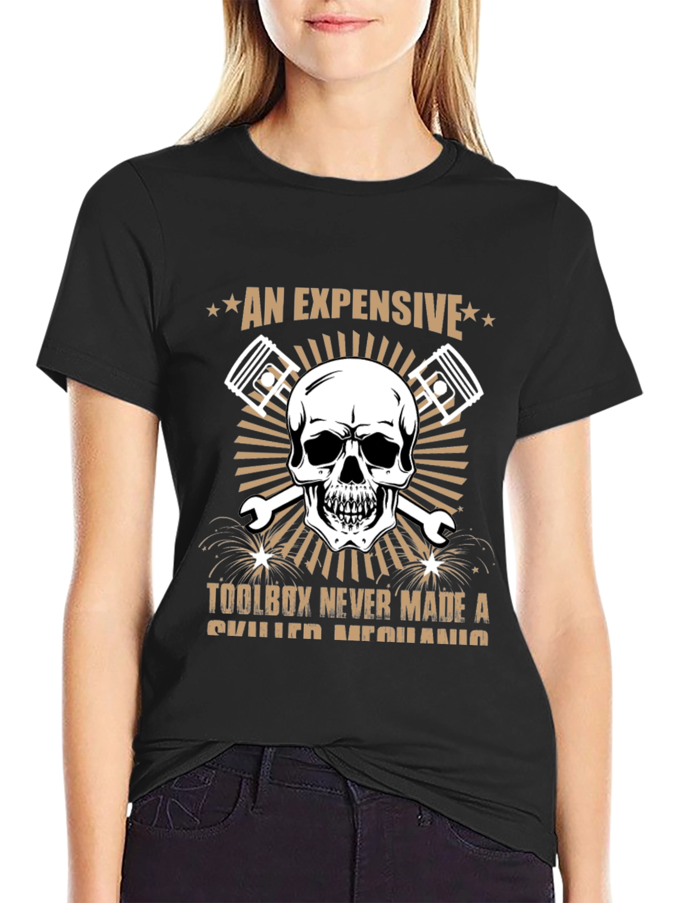Black Expensive Toolbox Skull Mechanic T-Shirt view 2