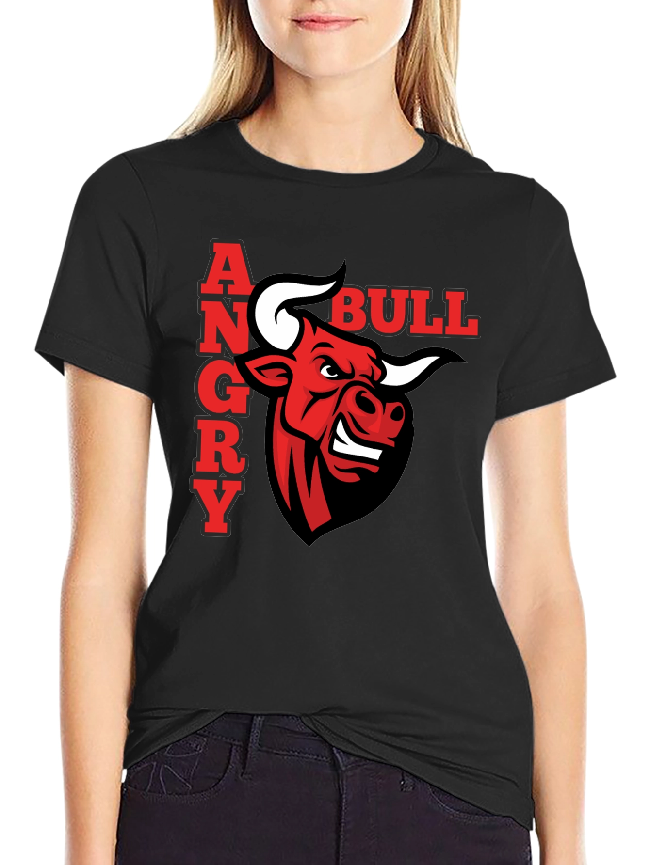 Black Angry Bull Graphic T-Shirt - Black Casual Tee view 2