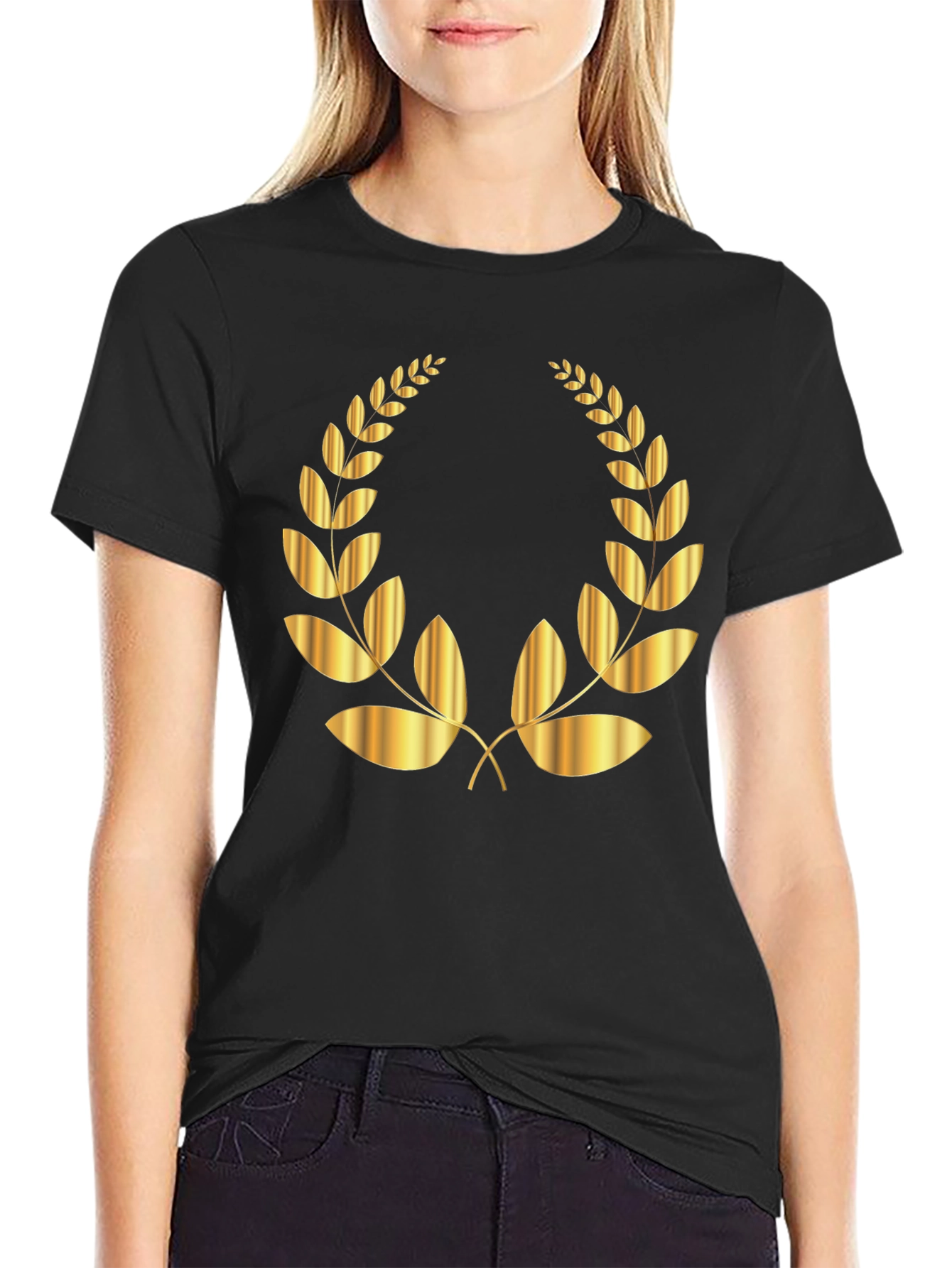 Black Golden Laurel Wreath Black T-Shirt view 2