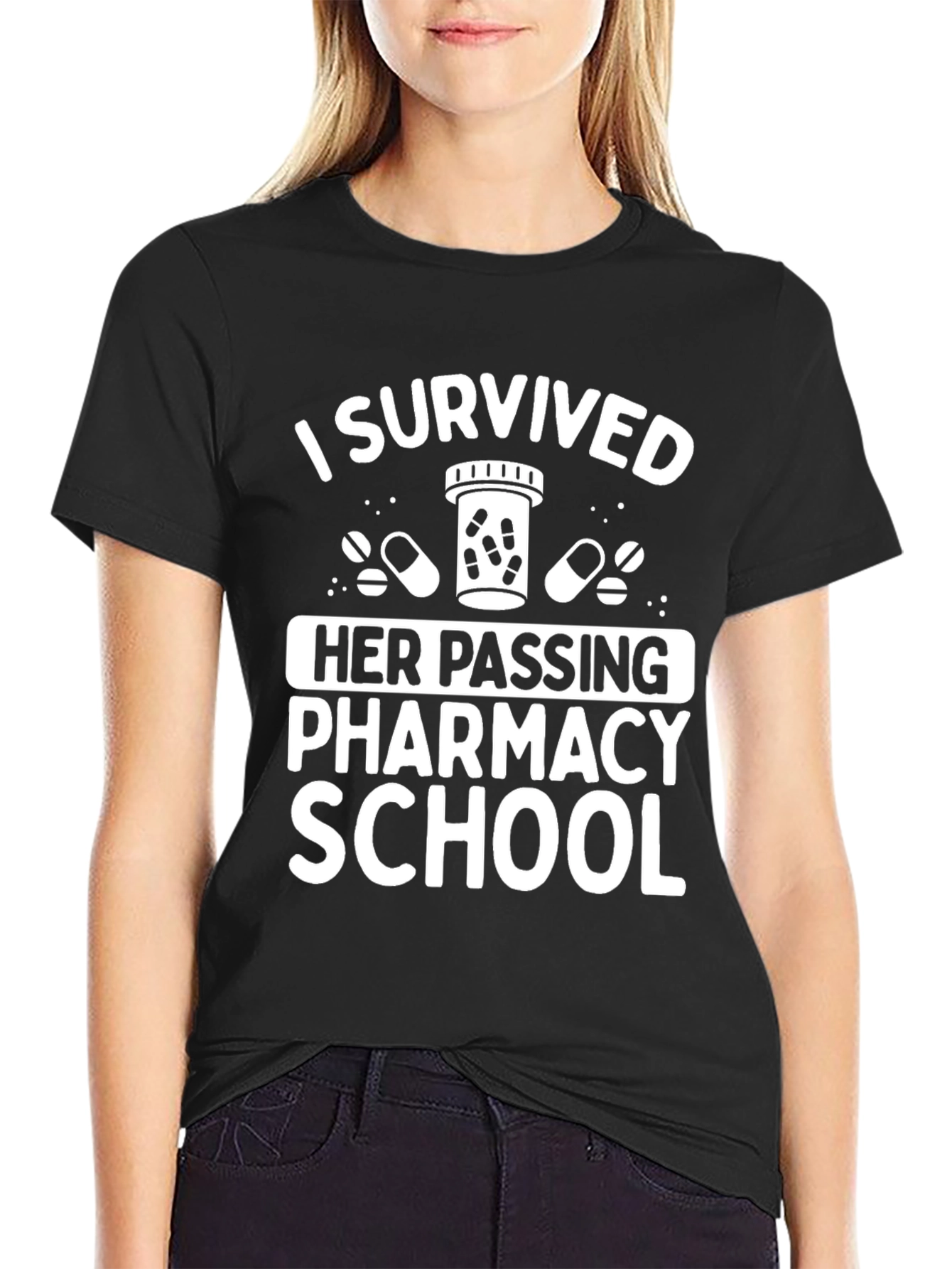 Black I Survived Her Passing Pharmacy School T-Shirt view 2