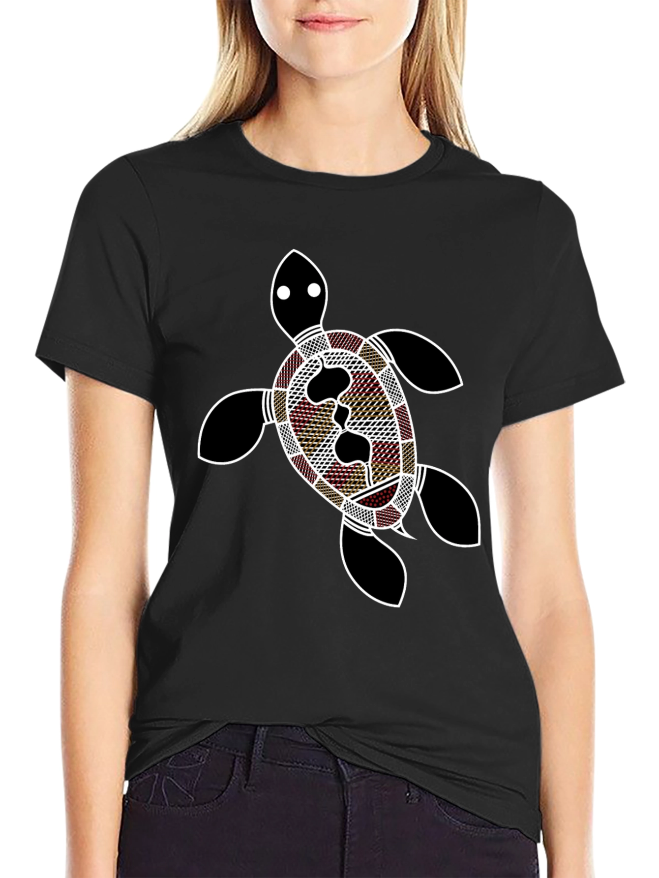 Black Turtle Print Black T-Shirt view 2
