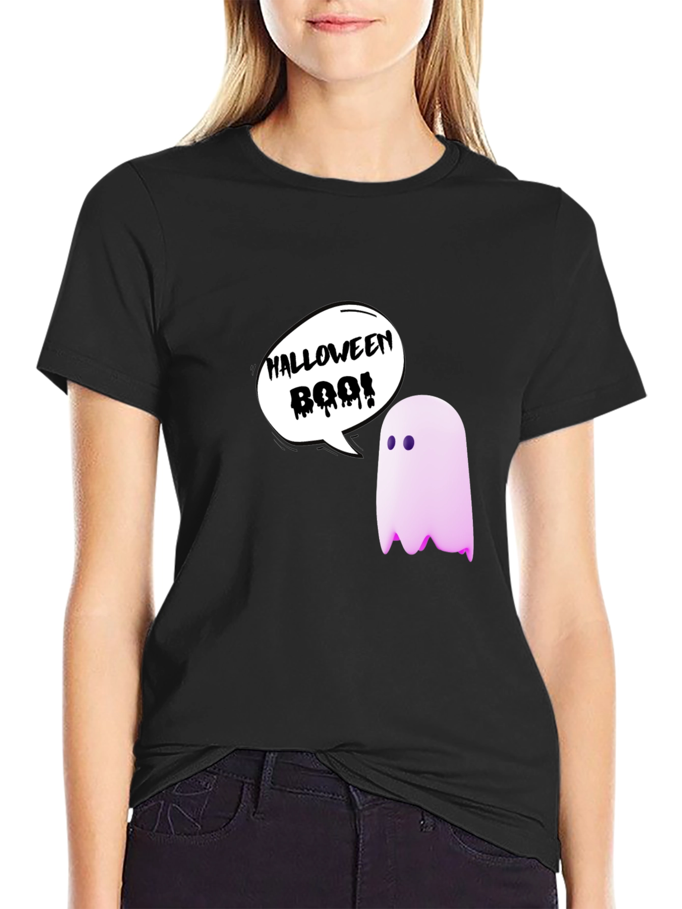 Black Halloween Ghost Boo! T-Shirt view 2