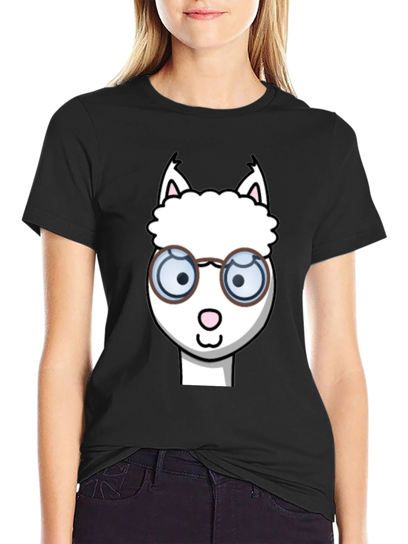 Black Alpaca T-Shirt - Funny Cartoon Design view 2