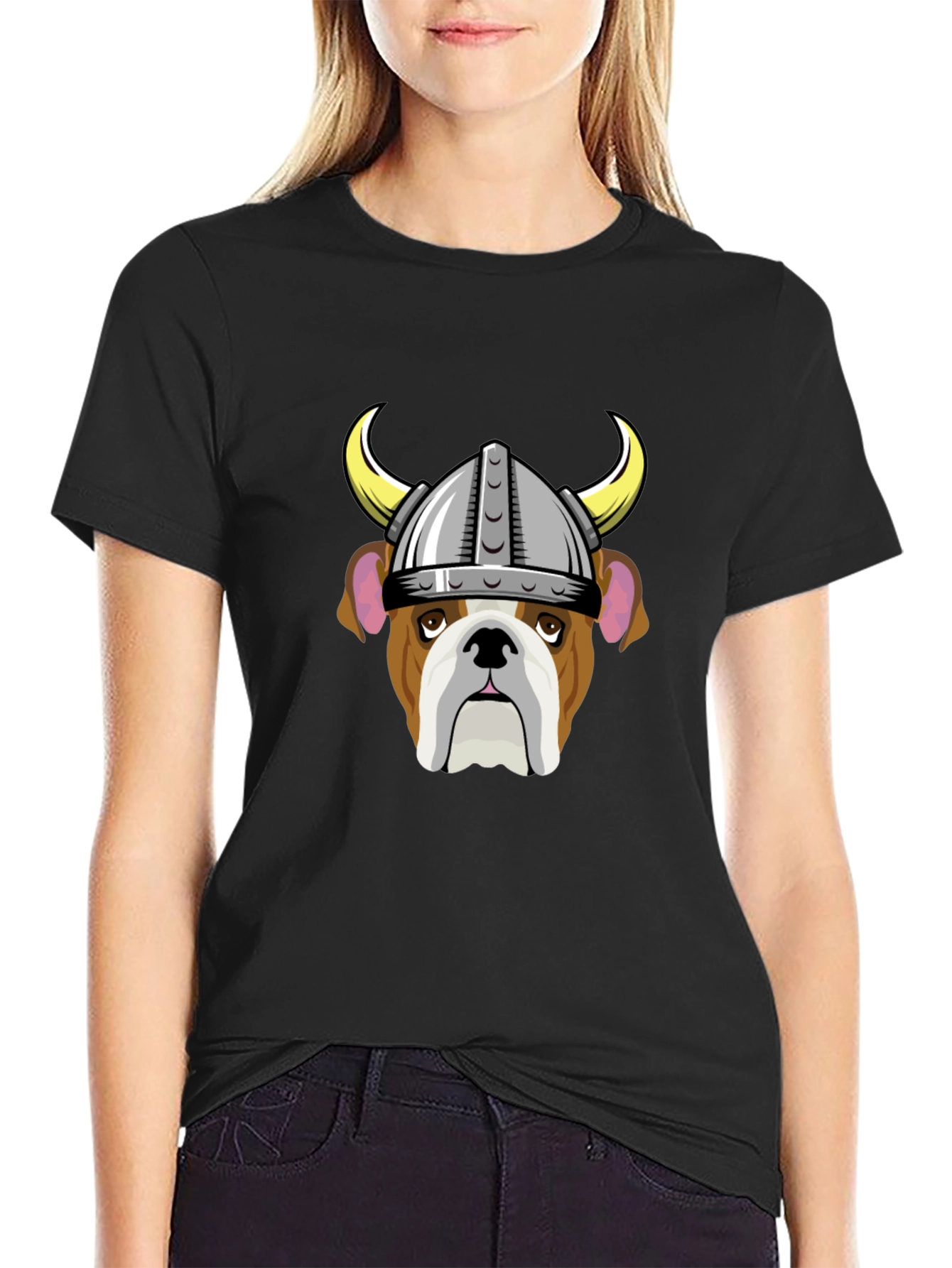 Black Bulldog Viking Helmet T-Shirt view 2