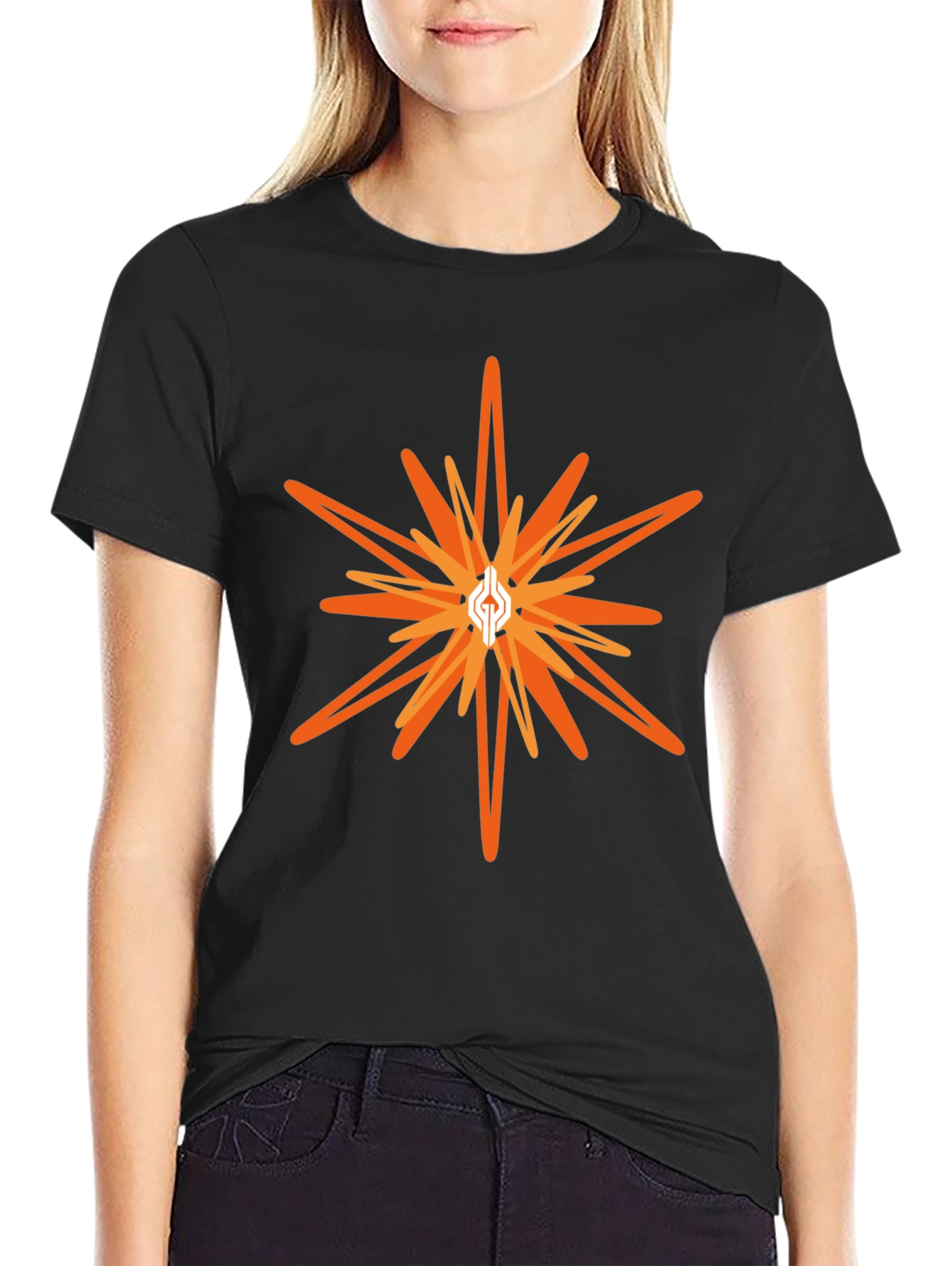 Black Men's Black T-shirt with Abstract Starburst Graphic view 2