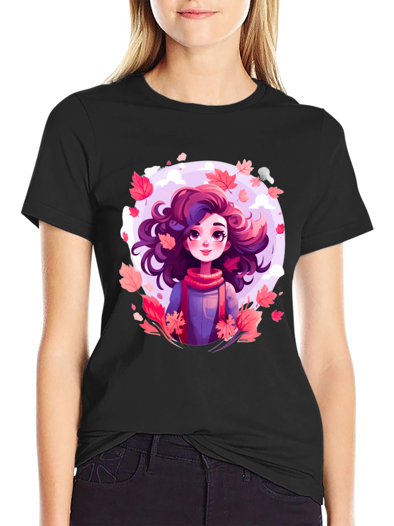 Black Autumn Girl T-Shirt - Unique Graphic Tee for Fall view 2