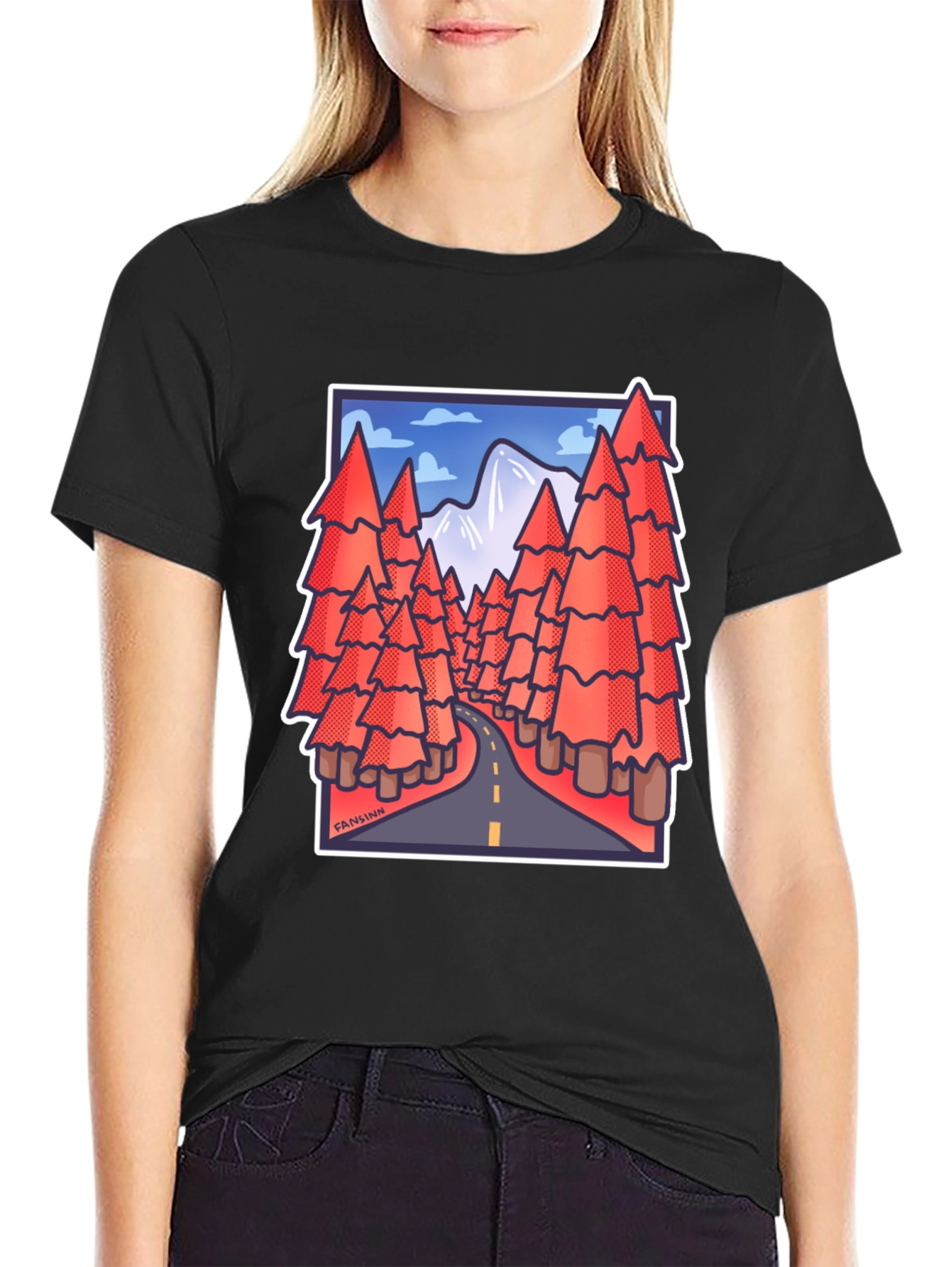 Black Road Trip Trees Graphic Tee - Black Cotton Blend view 2