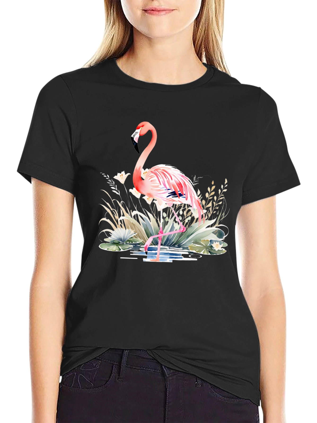 Black Flamingo Graphic Tee - Tropical Style view 2