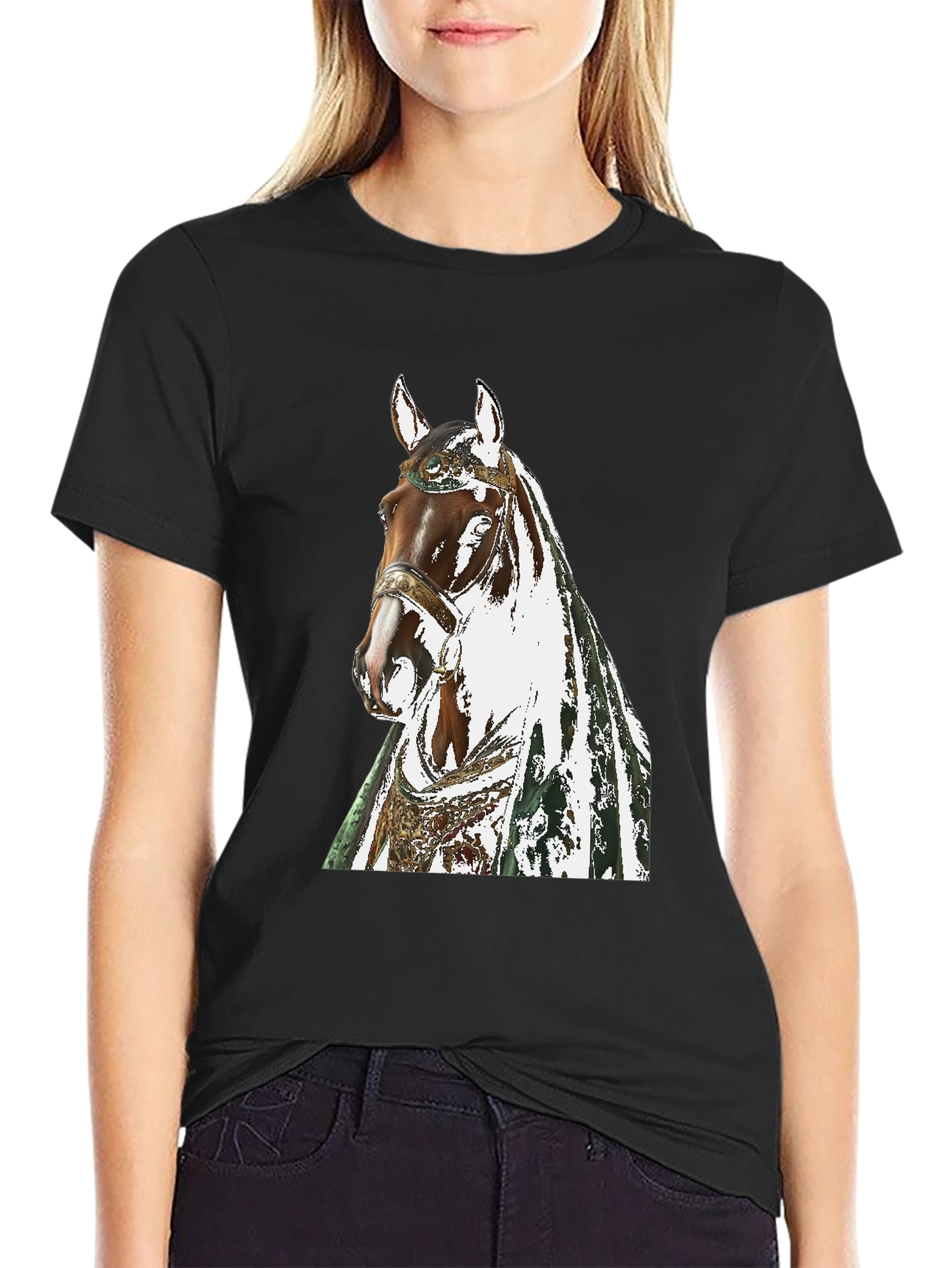 Black Horse Graphic Tee - Black Cotton T-Shirt view 2