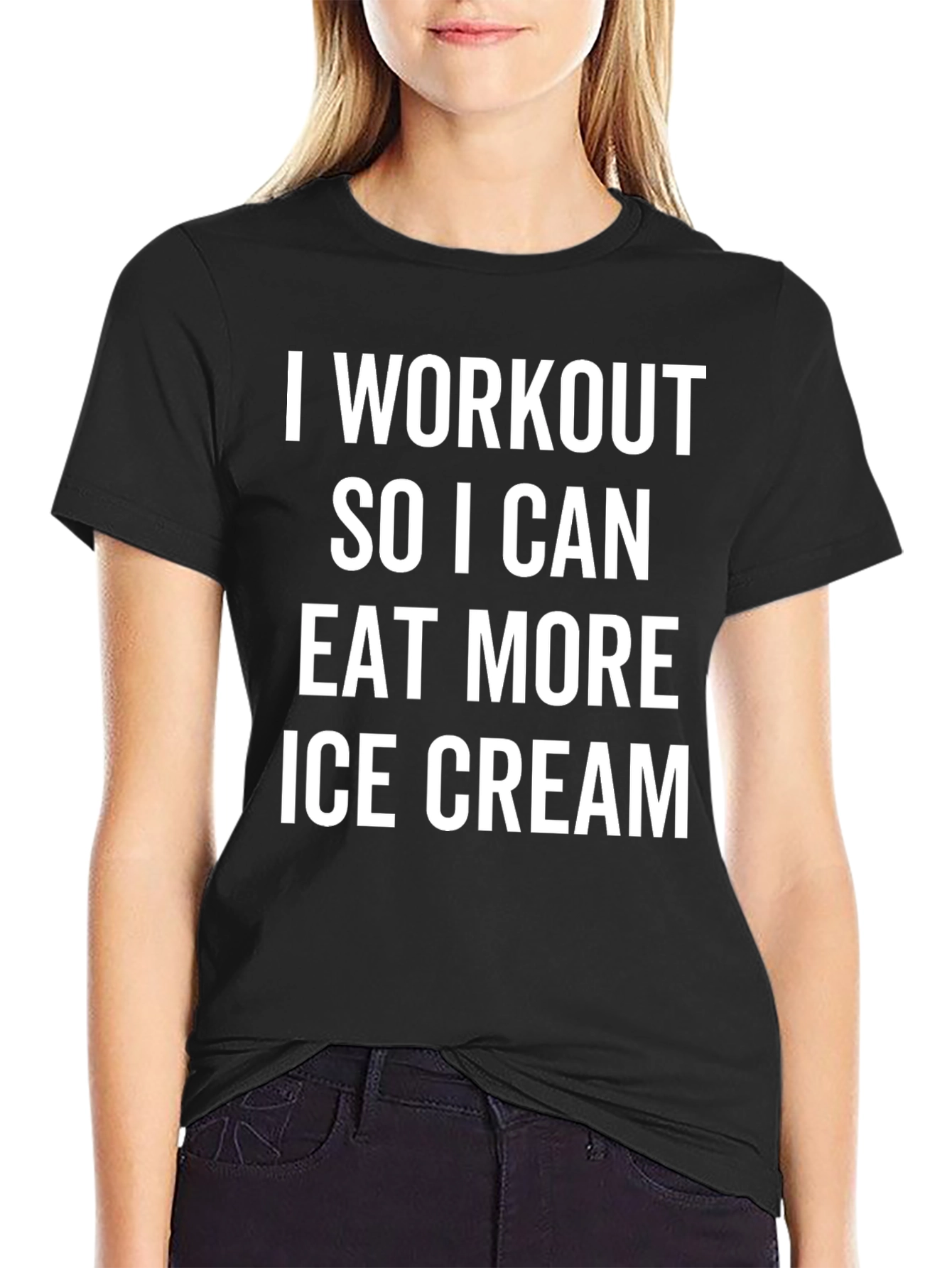 Black Workout for Ice Cream T-Shirt - Black, Funny Gym Tee view 2