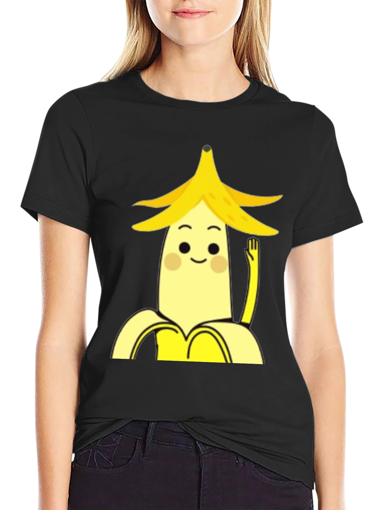 Black Banana Character Graphic Tee - Black Cotton Casual Shirt view 2