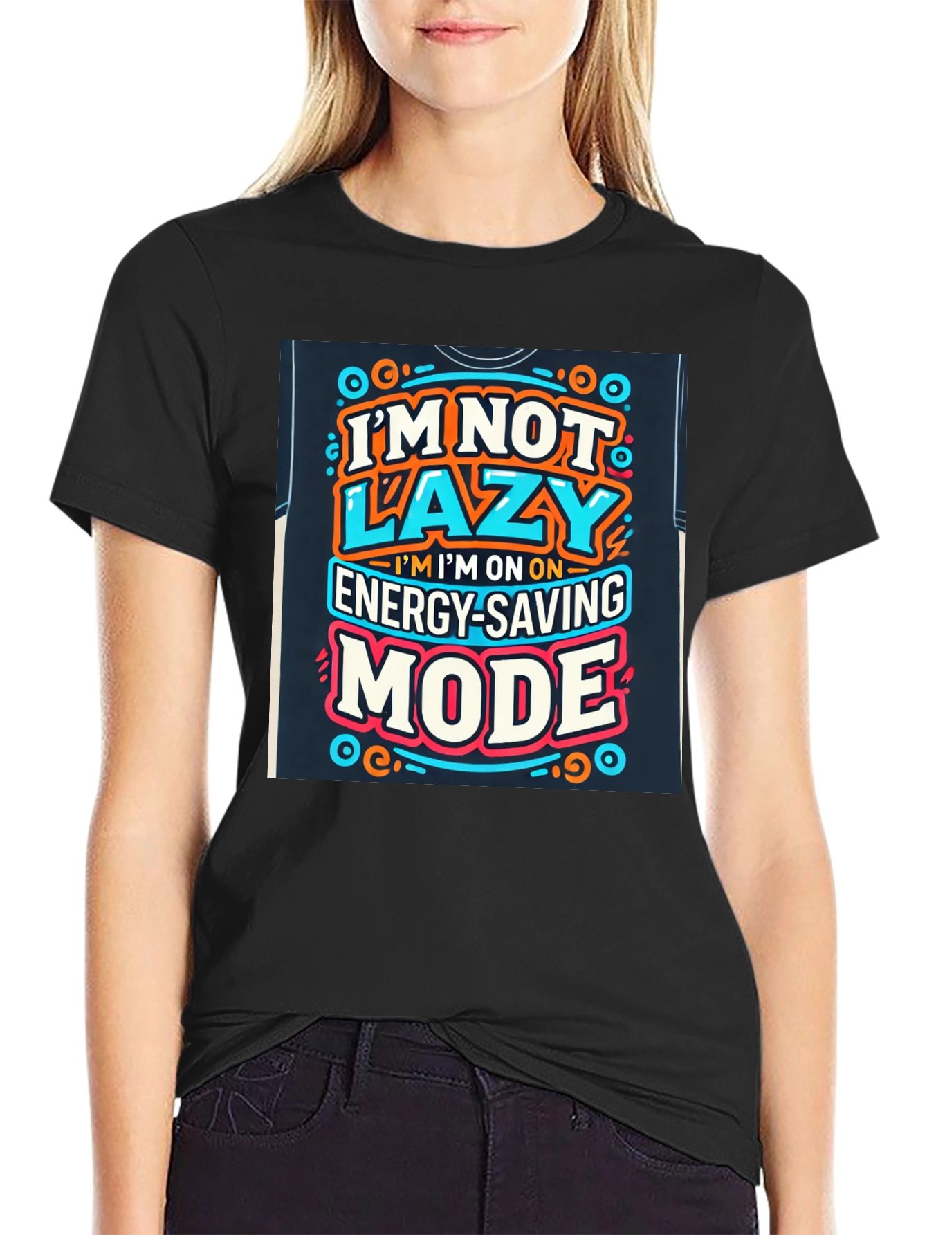 Black Energy Saving Mode Graphic Tee - Lazy Humor T-Shirt view 2