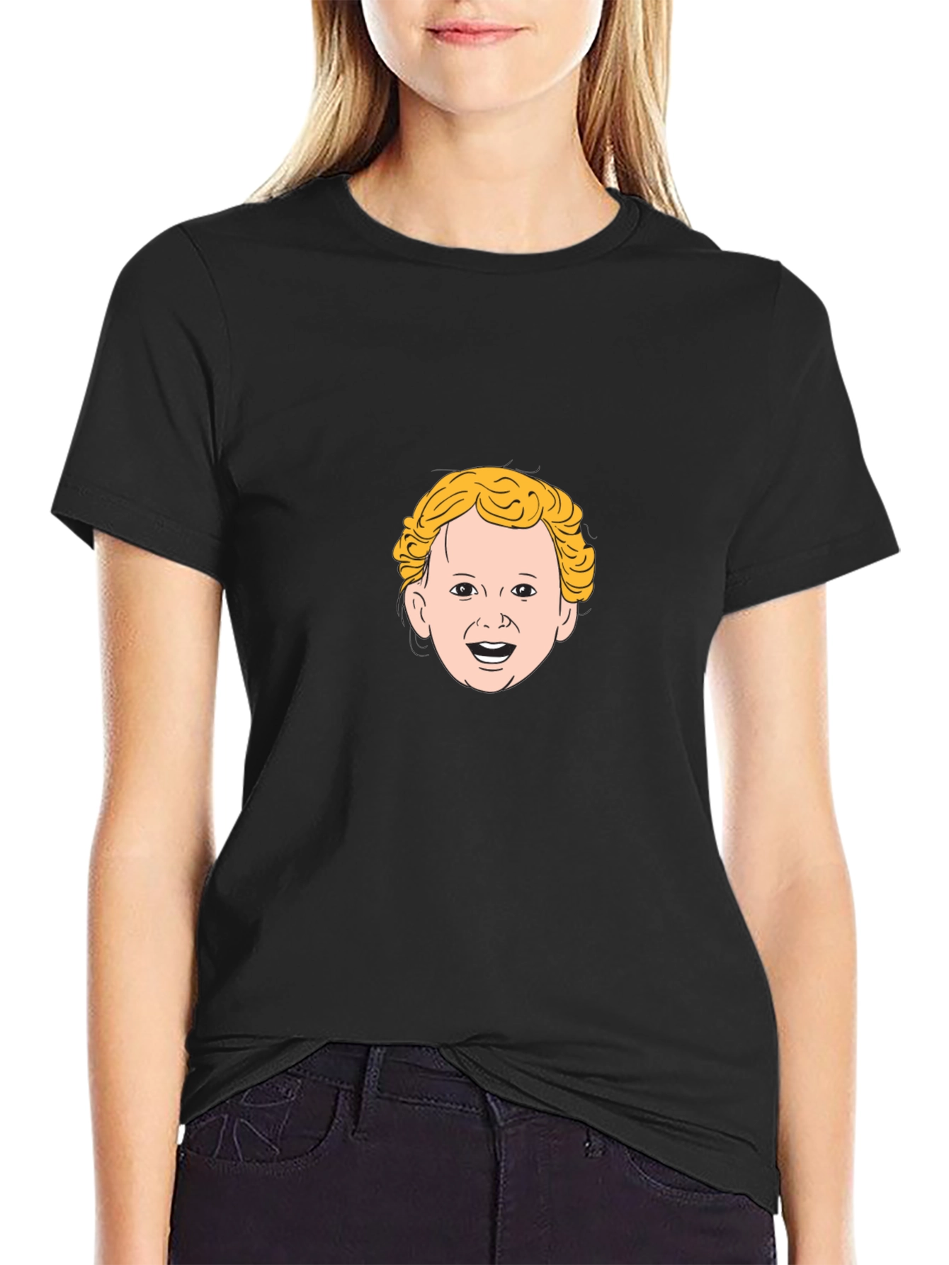 Black Funny Cartoon Face Black T-Shirt view 2