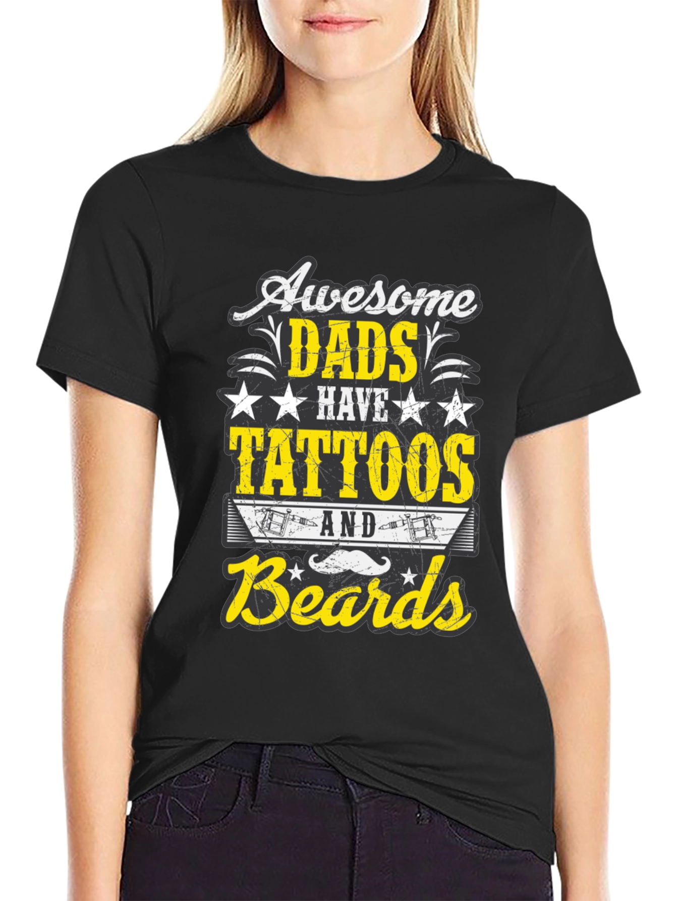 Black Awesome Dads Tattoos & Beards T-Shirt view 2