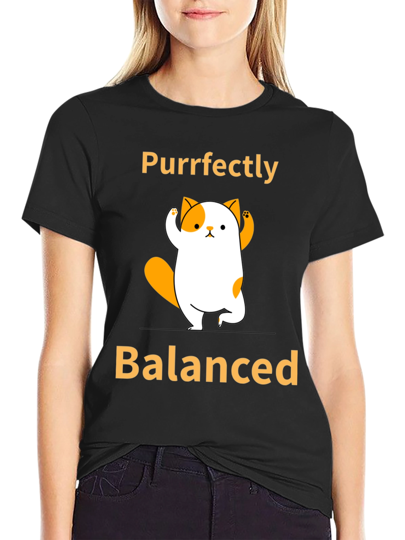 Black Purrfectly Balanced Yoga Cat Graphic T-Shirt view 2