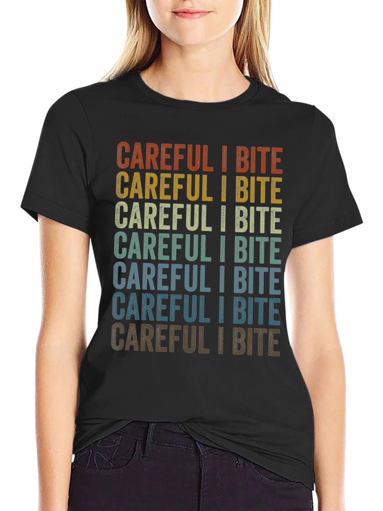 Black Careful I Bite Graphic T-Shirt - Retro Style view 2