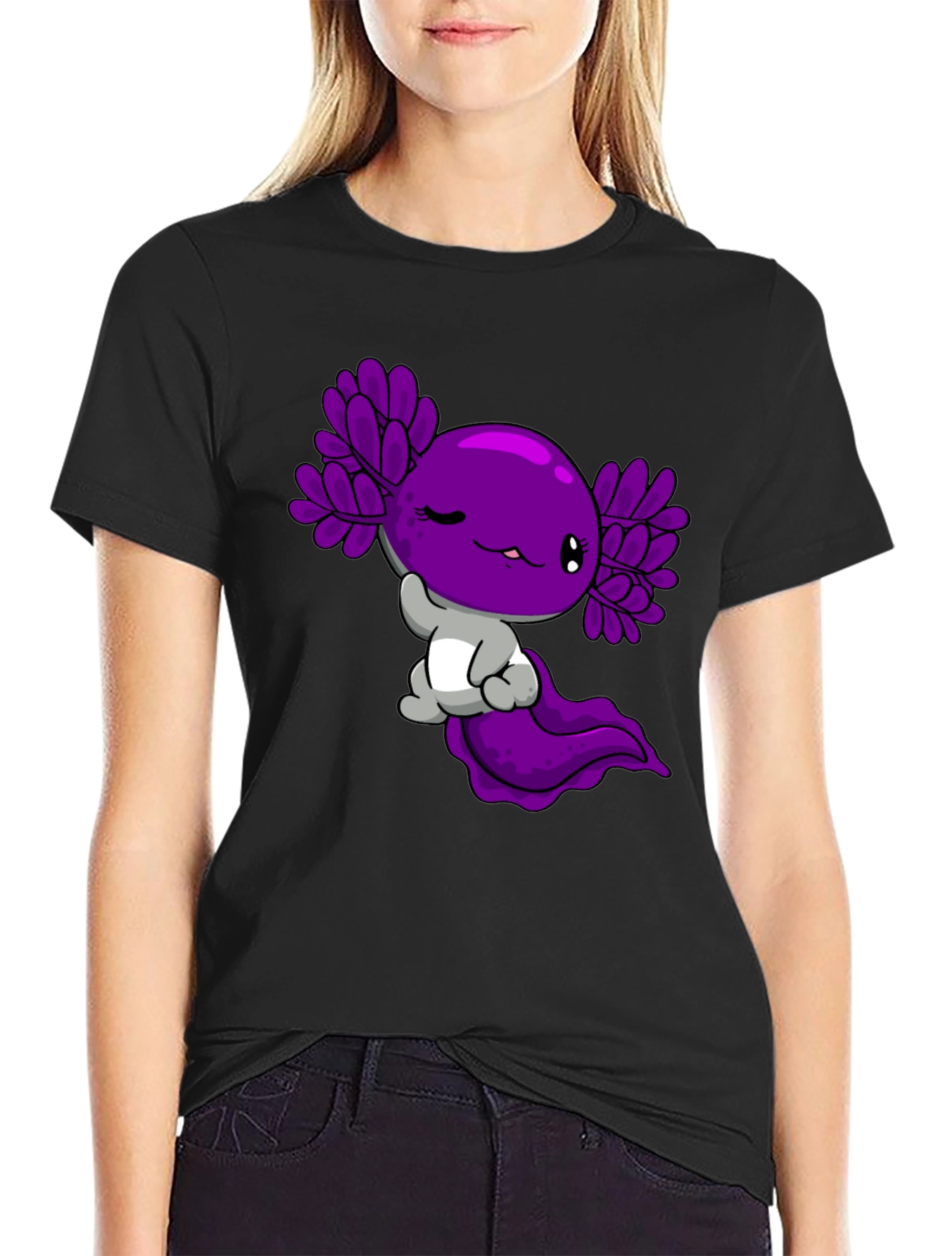 Black Axolotl Graphic Tee - Cute Amphibian Design view 2